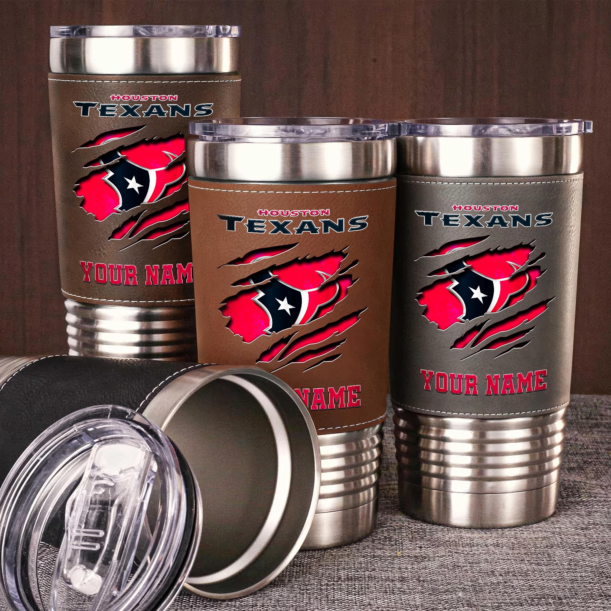 Houston Texans 20 Oz Leather Tumbler Custom Your Name, Sport Gift For Fans EHIVM-05222305N