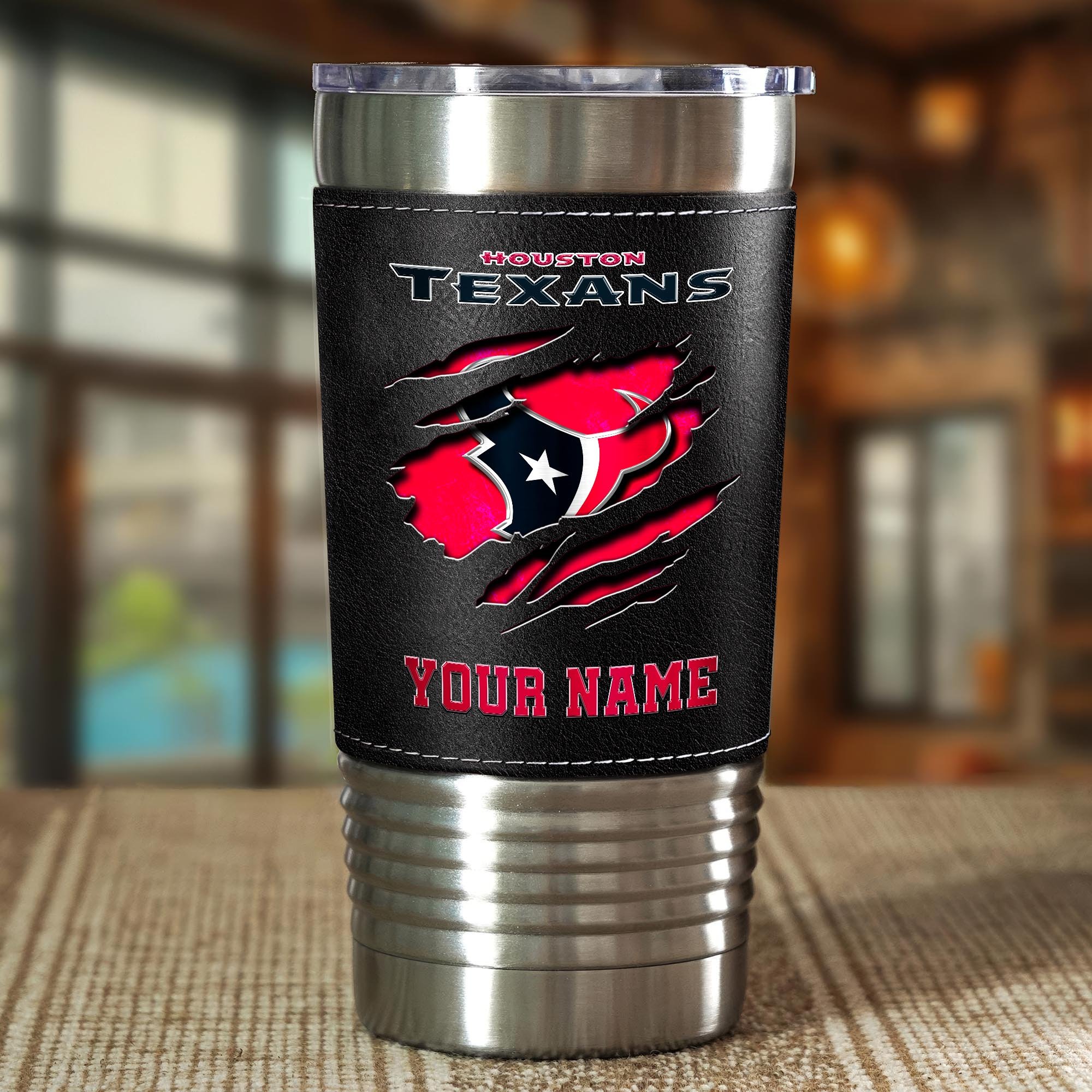 Alternative view of Houston Texans 20 Oz Leather Tumbler Custom Your Name, Sport Gift For Fans EHIVM-05222305N