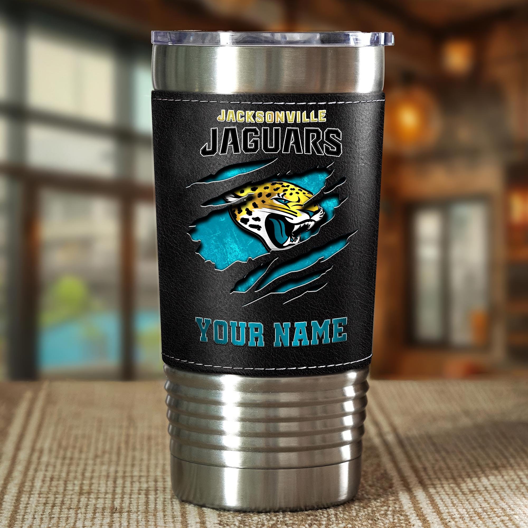 Alternative view of Jacksonville Jaguars 20 Oz Leather Tumbler Custom Your Name, Sport Gift For Fans EHIVM-05222305N