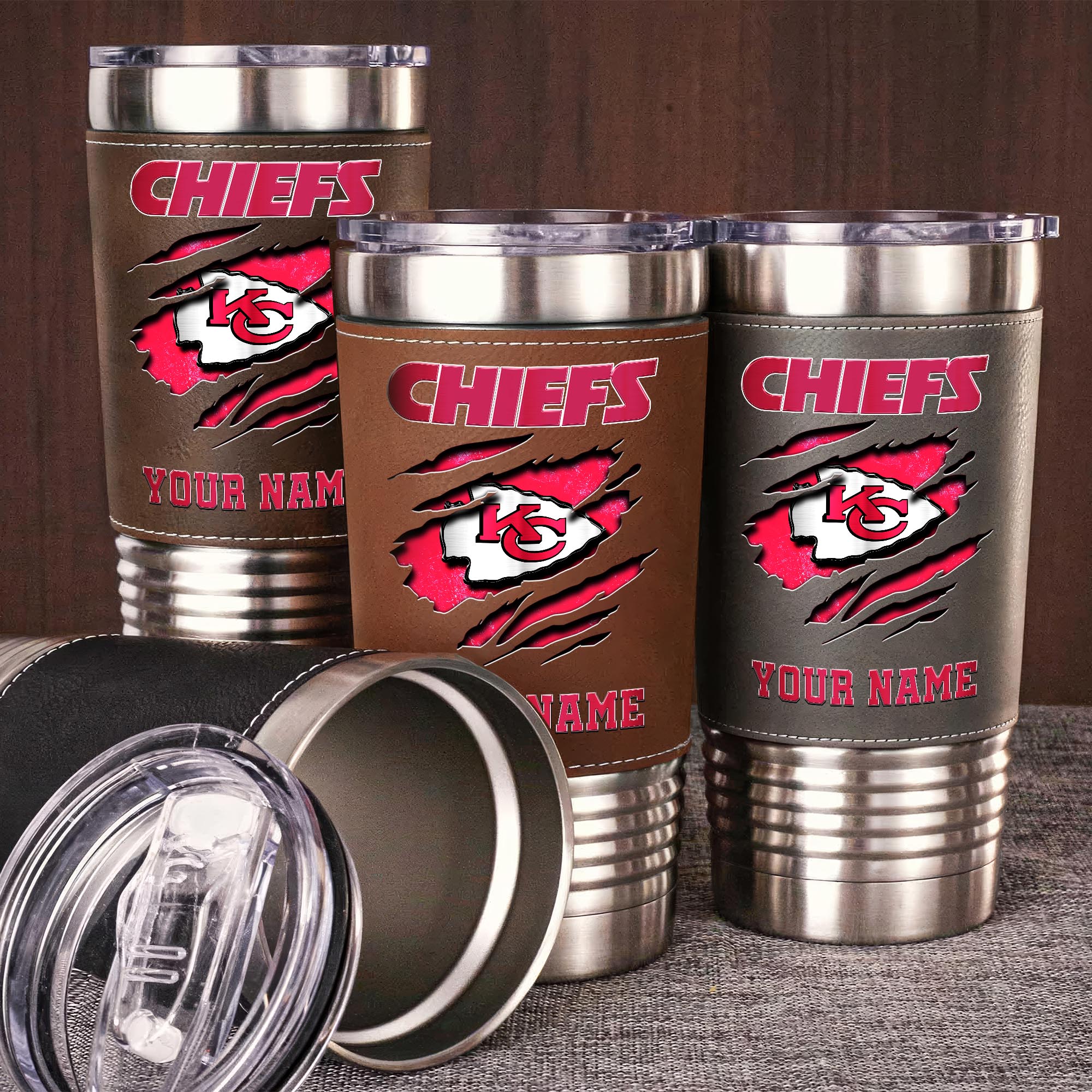 Kansas City Chiefs 20 Oz Leather Tumbler Custom Your Name, Sport Gift For Fans EHIVM-05222305N