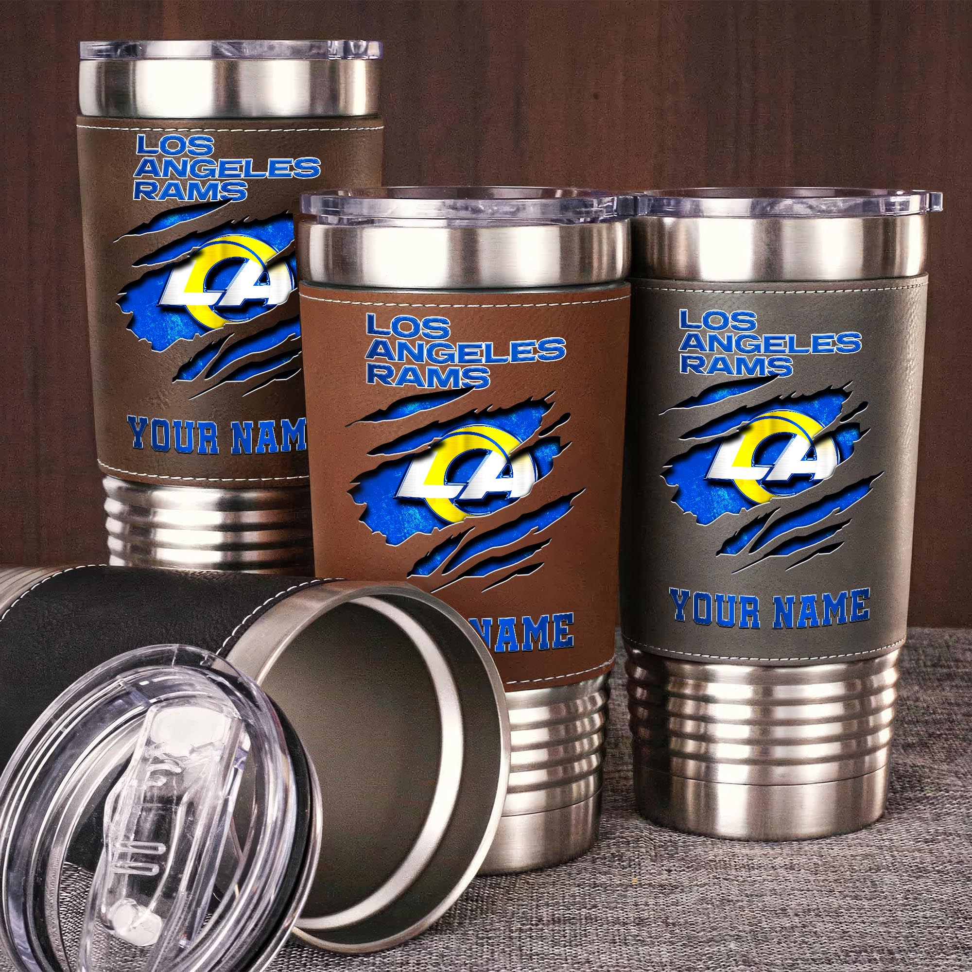 Los Angeles Rams 20 Oz Leather Tumbler Custom Your Name, Sport Gift For Fans EHIVM-05222305N