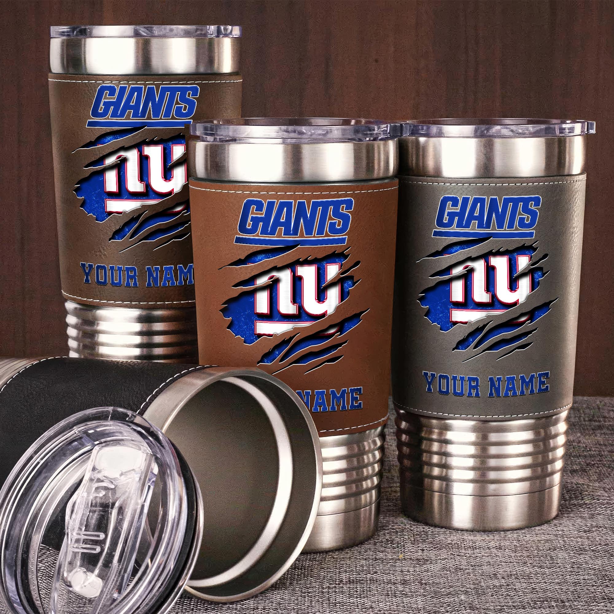 New York Giants 20 Oz Leather Tumbler Custom Your Name, Sport Gift For Fans EHIVM-05222305N