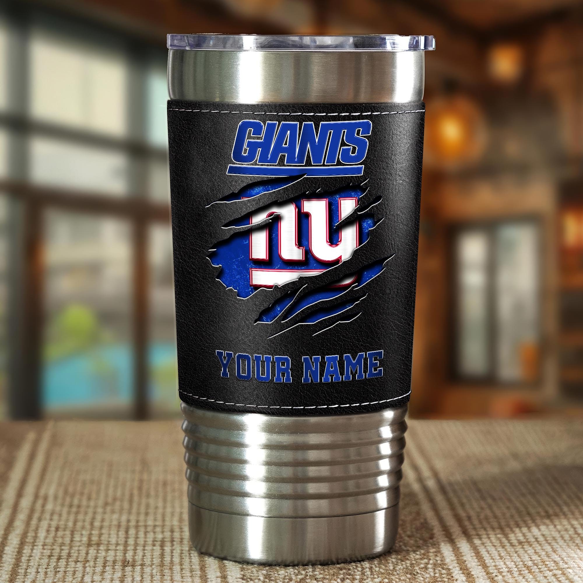 Alternative view of New York Giants 20 Oz Leather Tumbler Custom Your Name, Sport Gift For Fans EHIVM-05222305N