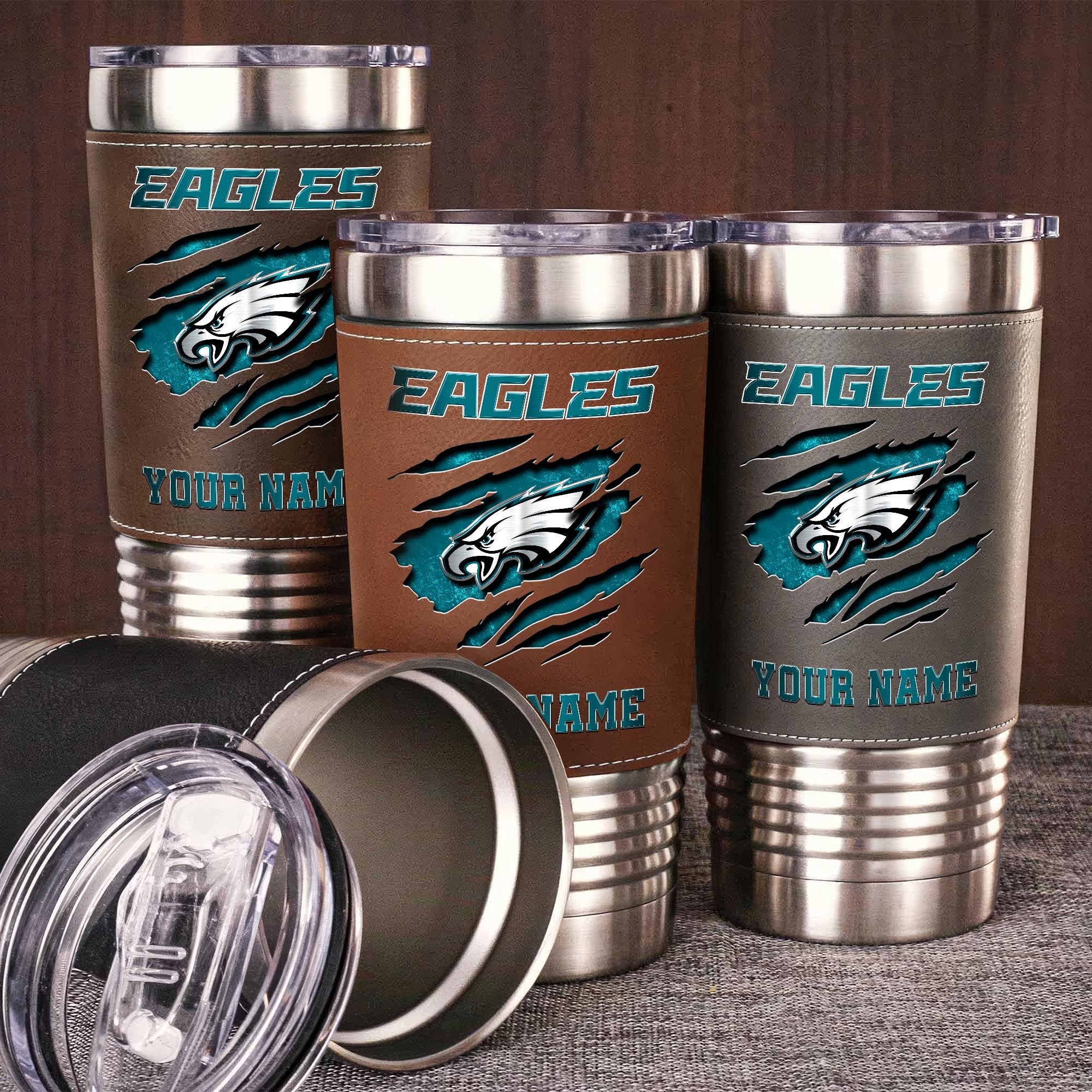 Philadelphia Eagles 20 Oz Leather Tumbler Custom Your Name, Sport Gift For Fans EHIVM-05222305N
