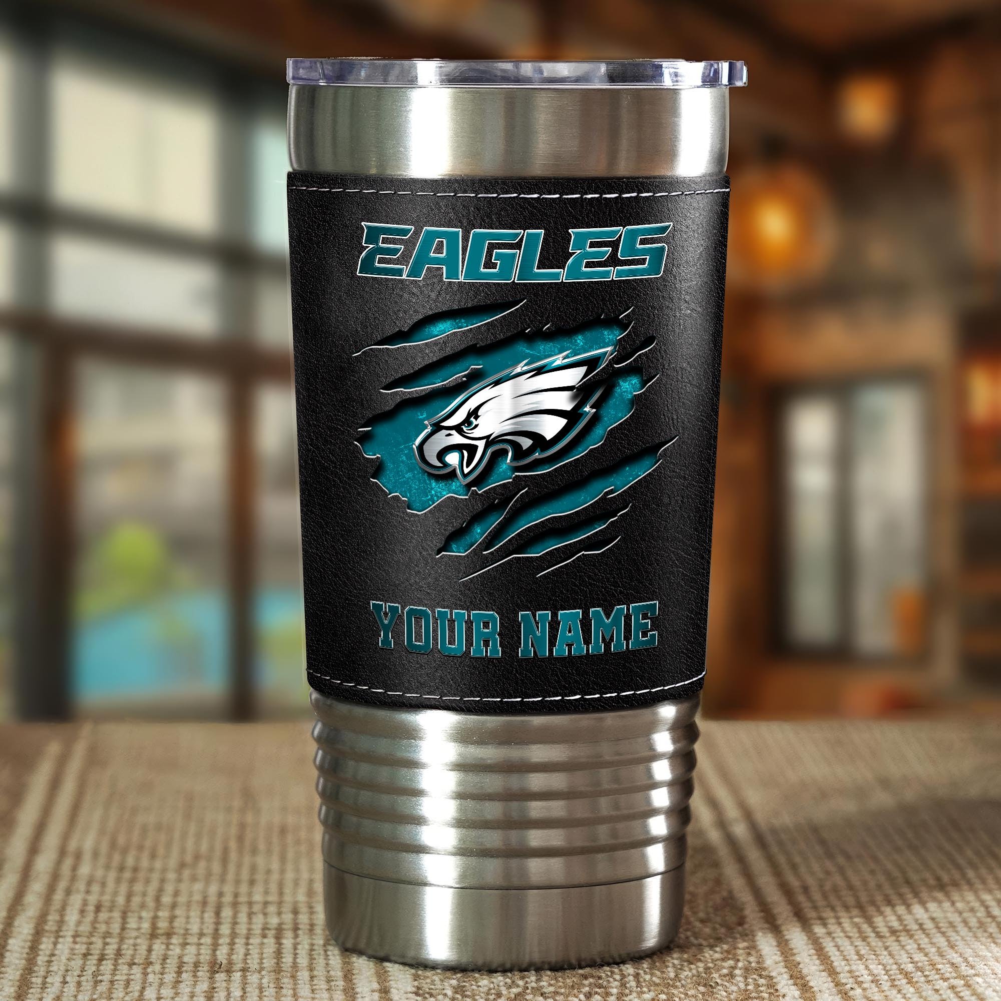 Alternative view of Philadelphia Eagles 20 Oz Leather Tumbler Custom Your Name, Sport Gift For Fans EHIVM-05222305N