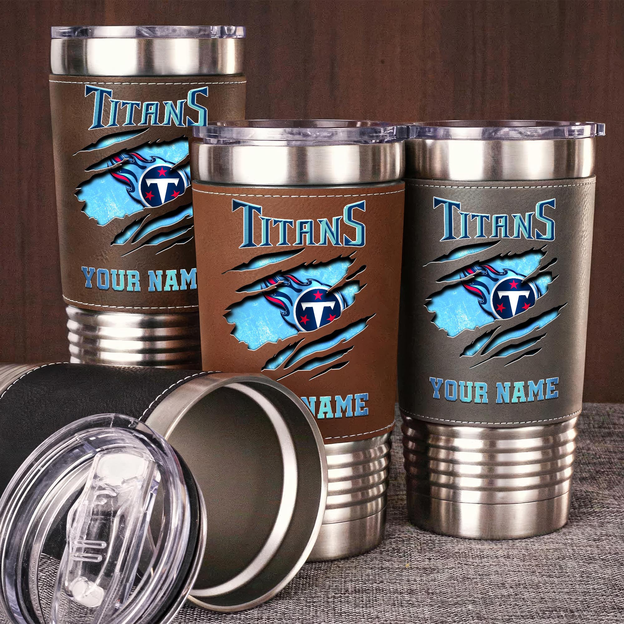Tennessee Titans 20 Oz Leather Tumbler Custom Your Name, Sport Gift For Fans EHIVM-05222305N