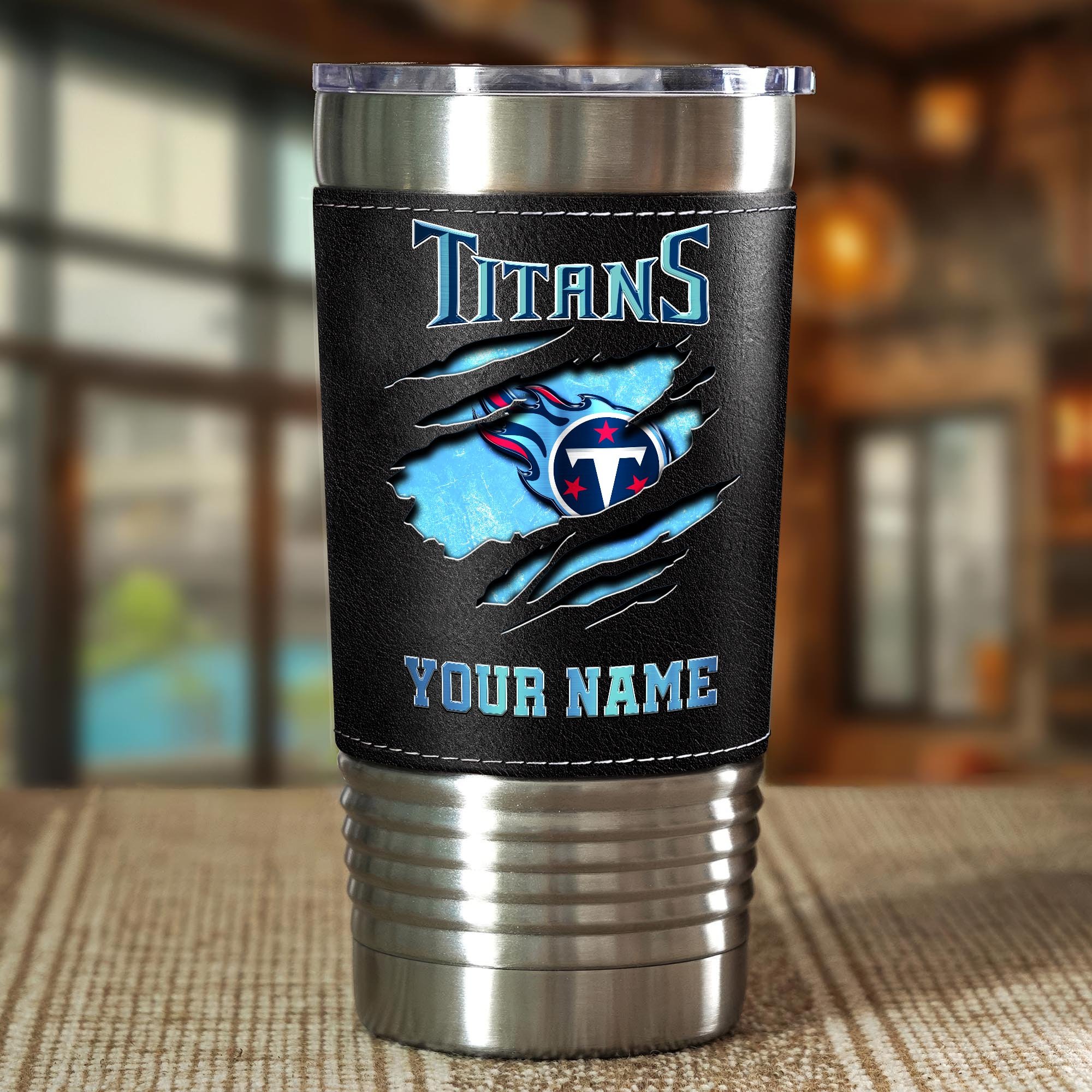 Alternative view of Tennessee Titans 20 Oz Leather Tumbler Custom Your Name, Sport Gift For Fans EHIVM-05222305N