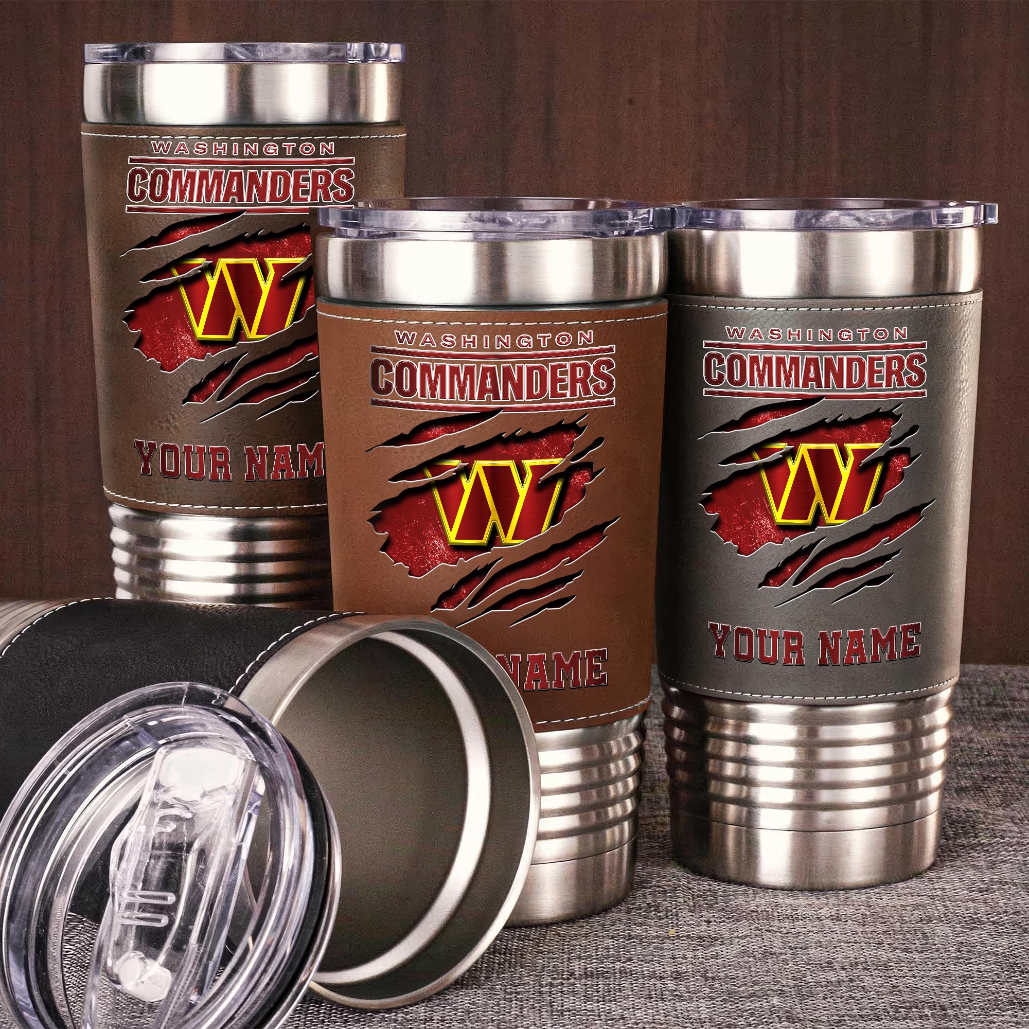 Washington Commanders 20 Oz Leather Tumbler Custom Your Name, Sport Gift For Fans EHIVM-05222305N