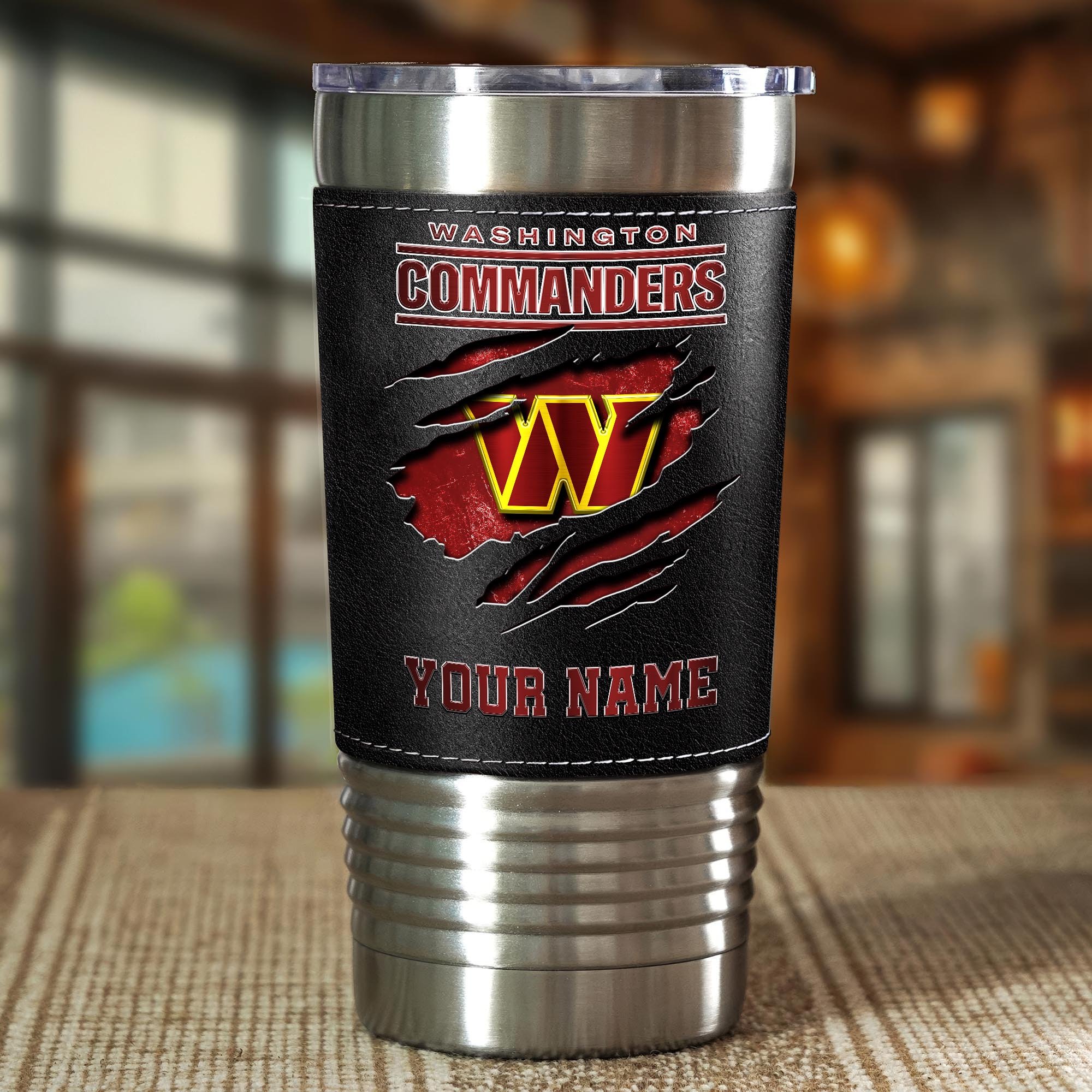 Alternative view of Washington Commanders 20 Oz Leather Tumbler Custom Your Name, Sport Gift For Fans EHIVM-05222305N