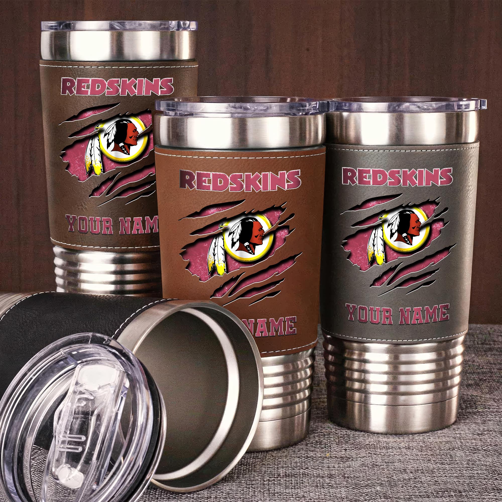 Washington Redskins 20 Oz Leather Tumbler Custom Your Name, Sport Gift For Fans EHIVM-05222305N