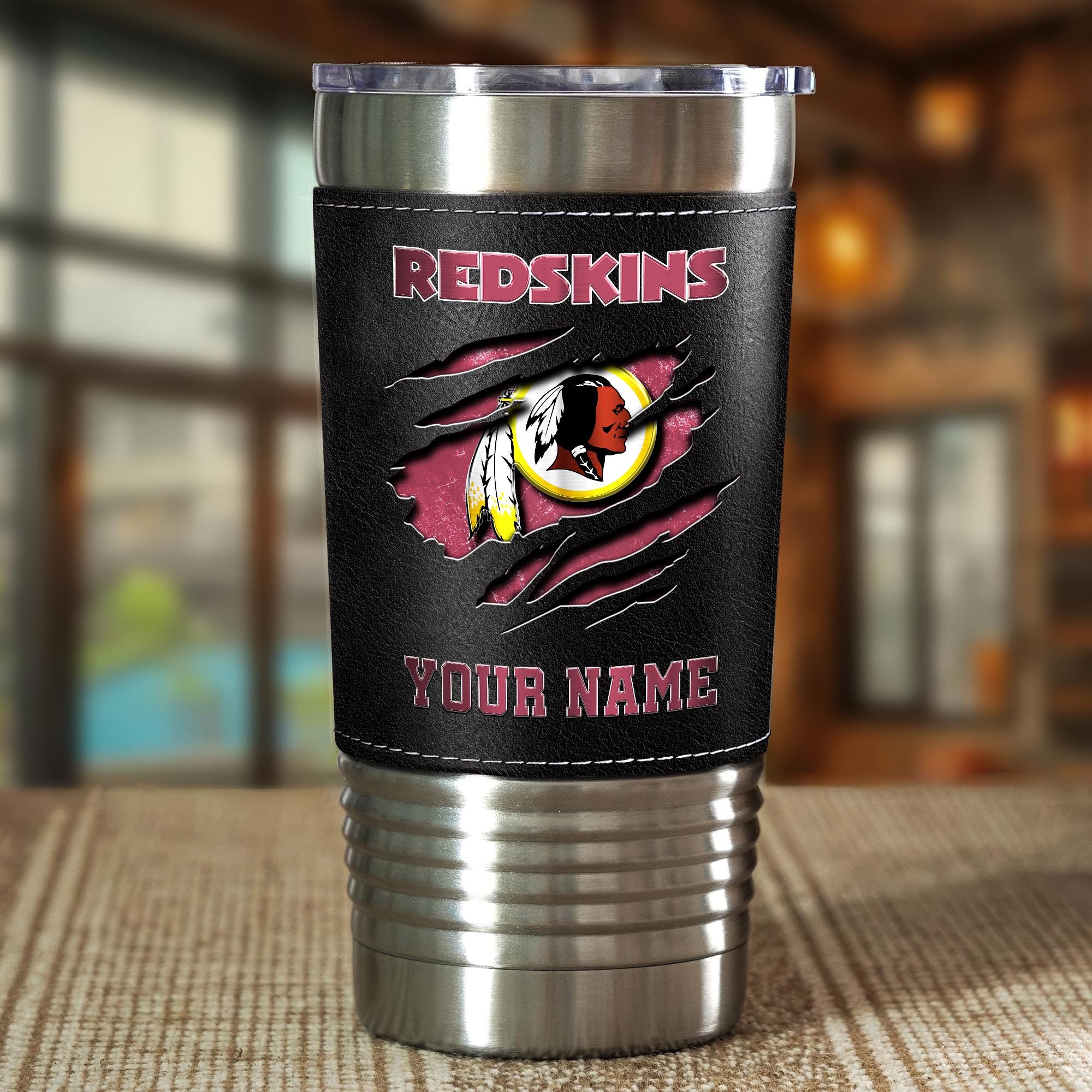 Alternative view of Washington Redskins 20 Oz Leather Tumbler Custom Your Name, Sport Gift For Fans EHIVM-05222305N