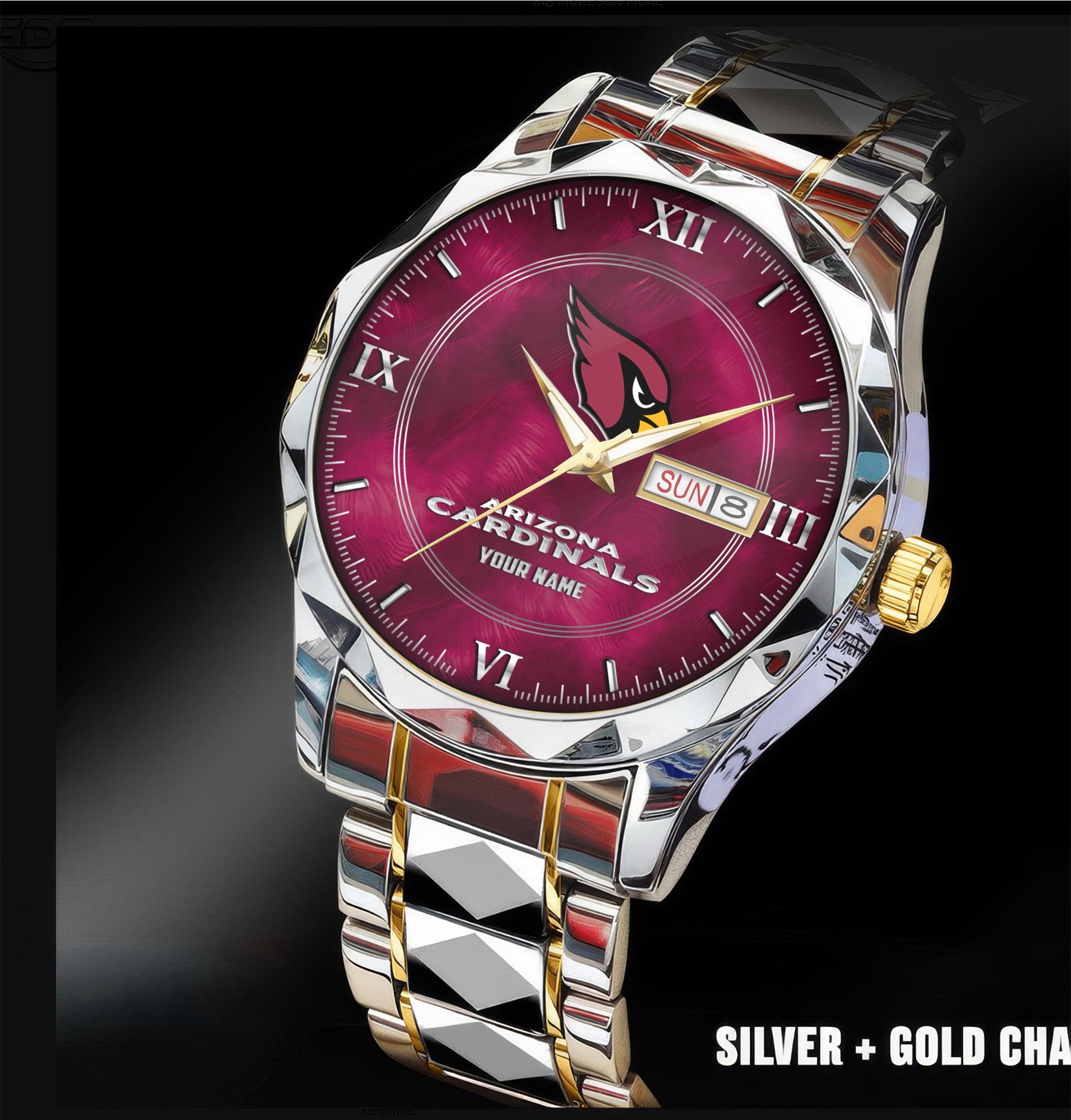 Arizona Cardinals Stainless Steel Watches For Men Custom Your Name, Sport Stainless Steel Watches For Men EHIVM-005032130N