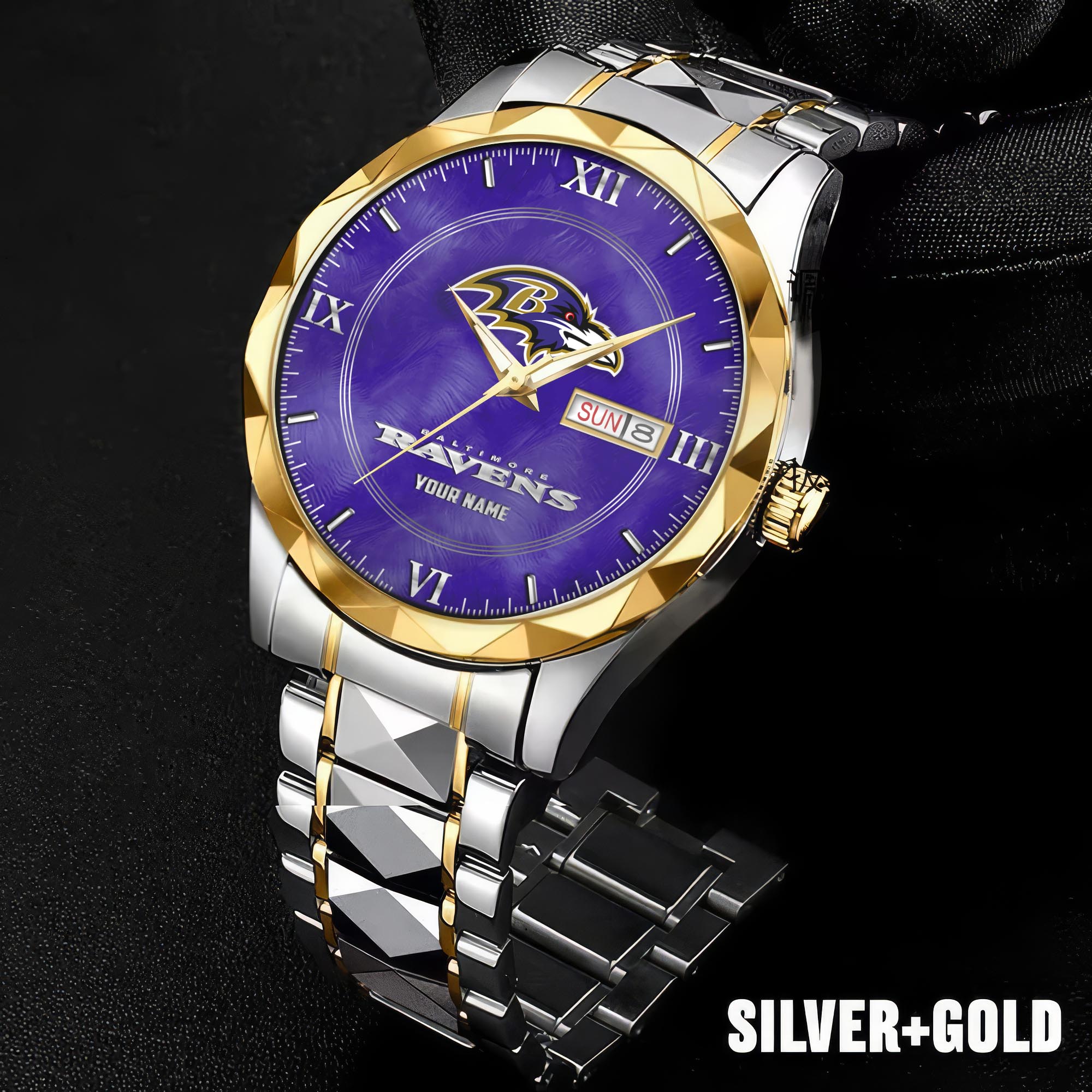 Alternative view of Baltimore Ravens Stainless Steel Watches For Men Custom Your Name, Sport Stainless Steel Watches For Men EHIVM-005032130N