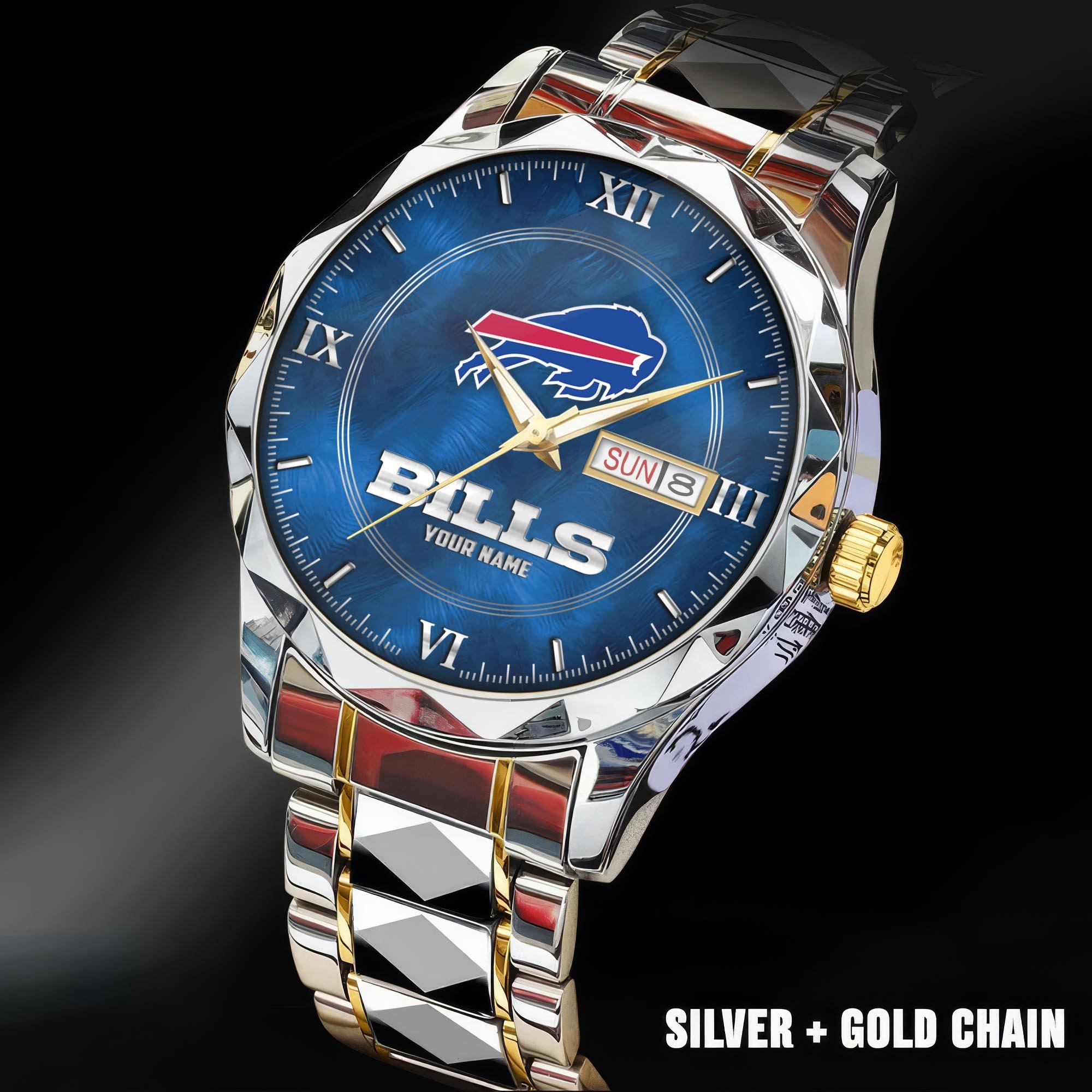 Buffalo Bills Stainless Steel Watches For Men Custom Your Name, Sport Stainless Steel Watches For Men EHIVM-005032130N