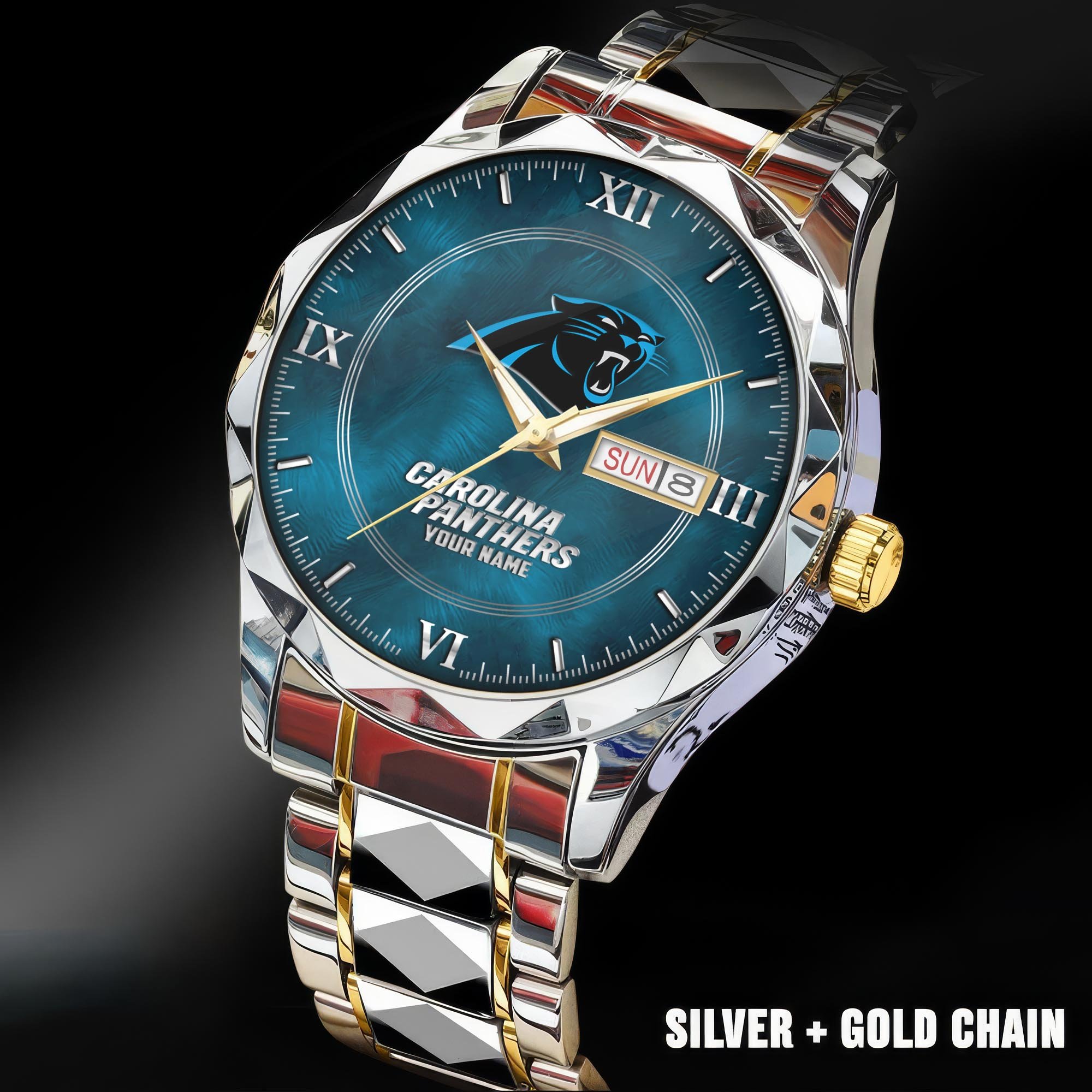 Carolina Panthers Stainless Steel Watches For Men Custom Your Name, Sport Stainless Steel Watches For Men EHIVM-005032130N