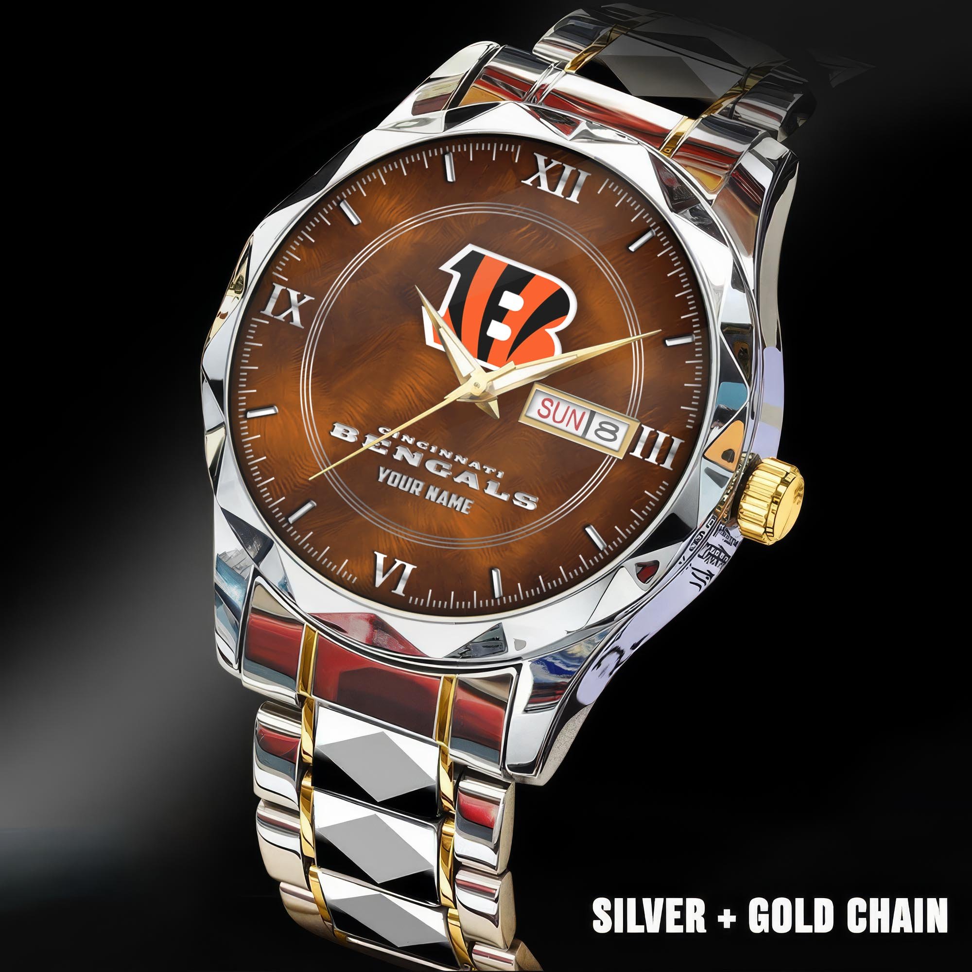 Cincinnati Bengals Stainless Steel Watches For Men Custom Your Name, Sport Stainless Steel Watches For Men EHIVM-005032130N