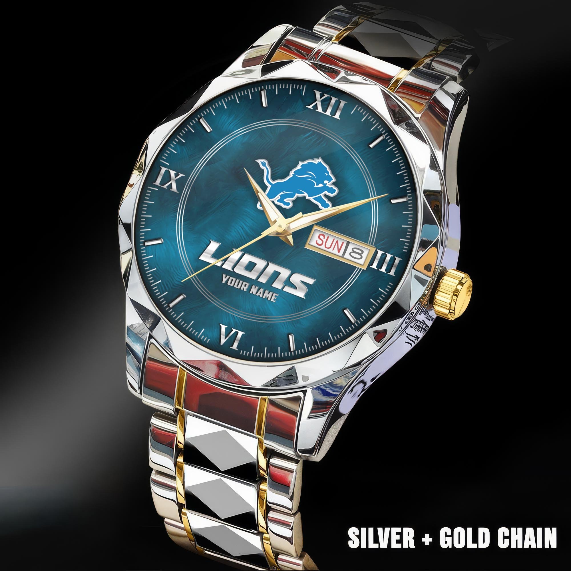 Detroit Lions Stainless Steel Watches For Men Custom Your Name, Sport Stainless Steel Watches For Men EHIVM-005032130N