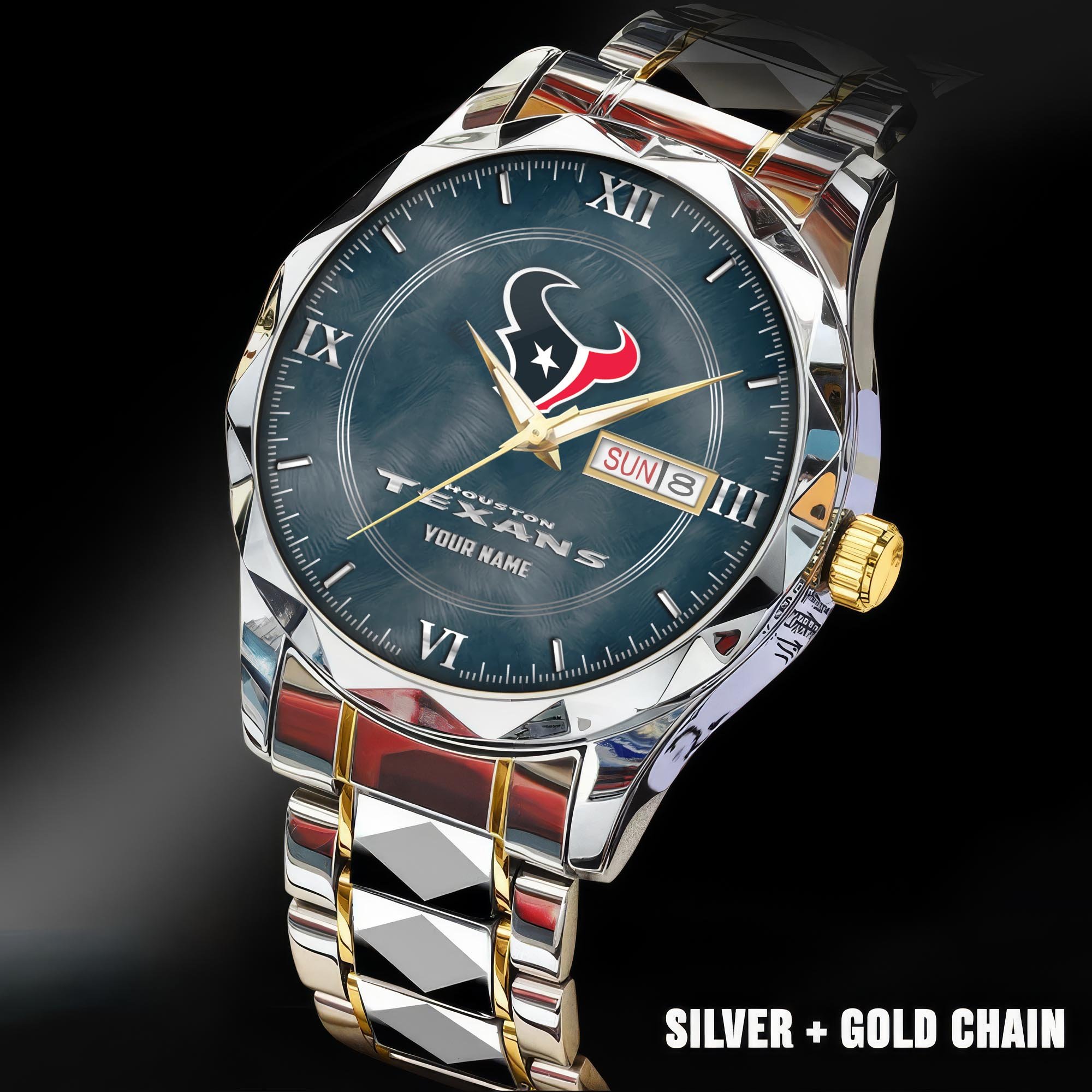 Houston Texans Stainless Steel Watches For Men Custom Your Name, Sport Stainless Steel Watches For Men EHIVM-005032130N