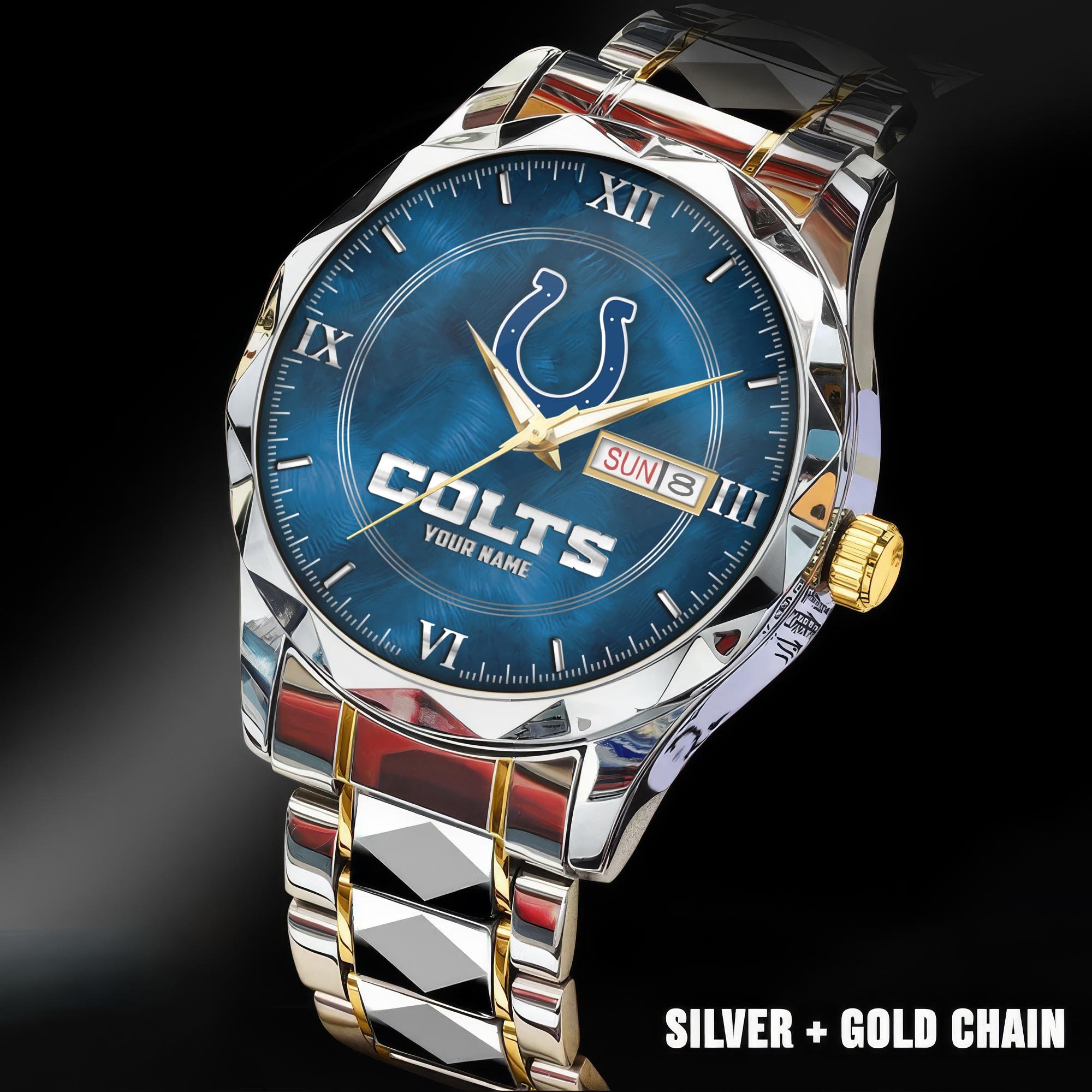 Indianapolis Colts Stainless Steel Watches For Men Custom Your Name, Sport Stainless Steel Watches For Men EHIVM-005032130N