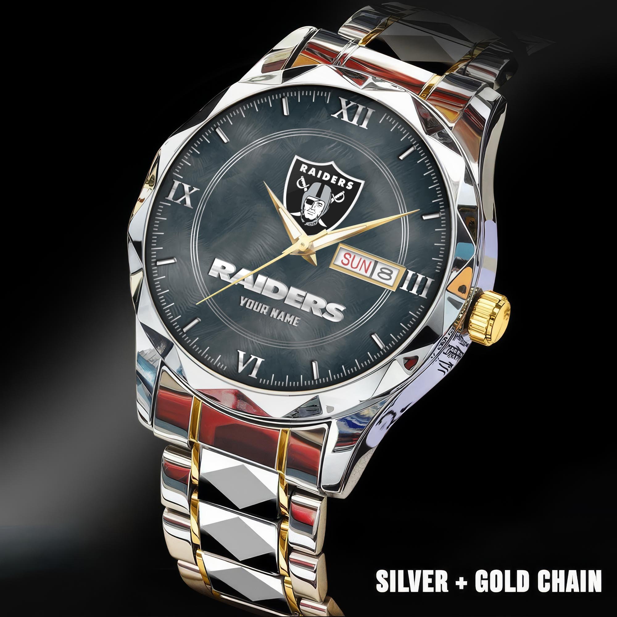 Las Vegas Raiders Stainless Steel Watches For Men Custom Your Name, Sport Stainless Steel Watches For Men EHIVM-005032130N