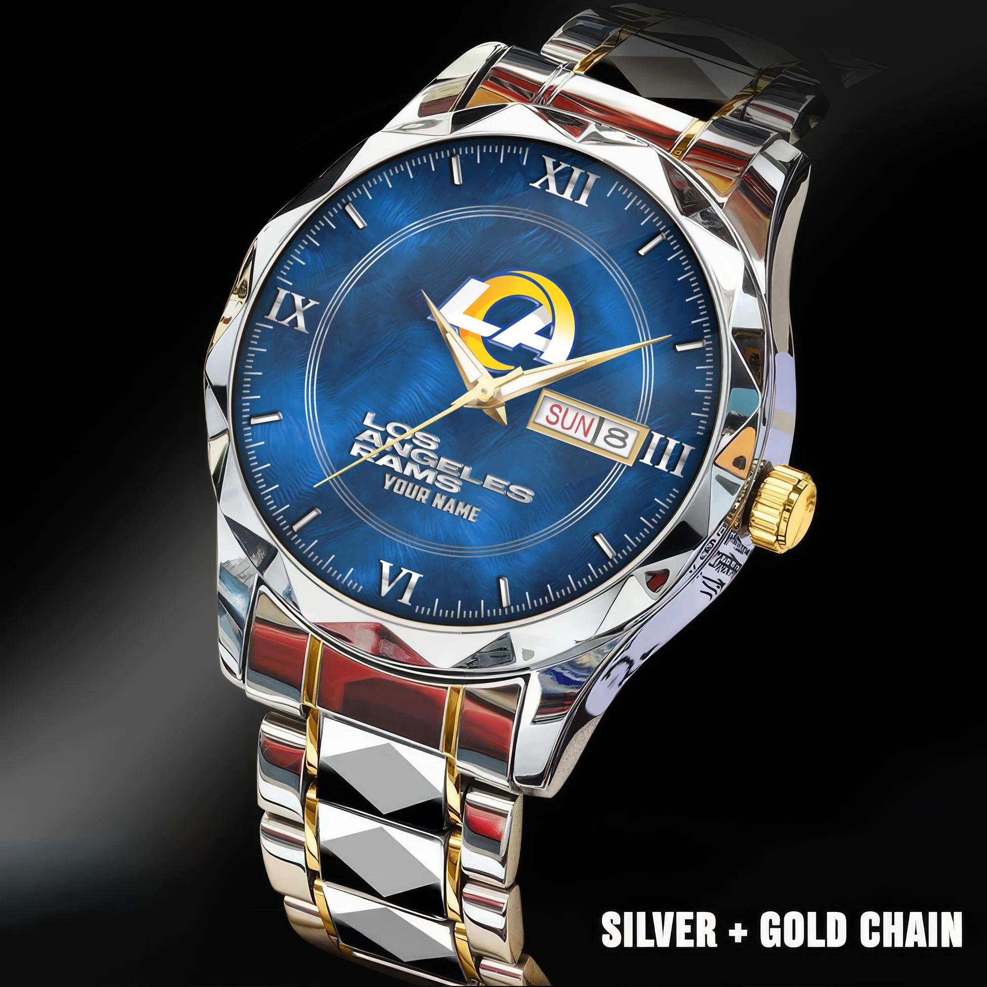 Los Angeles Rams Stainless Steel Watches For Men Custom Your Name, Sport Stainless Steel Watches For Men EHIVM-005032130N