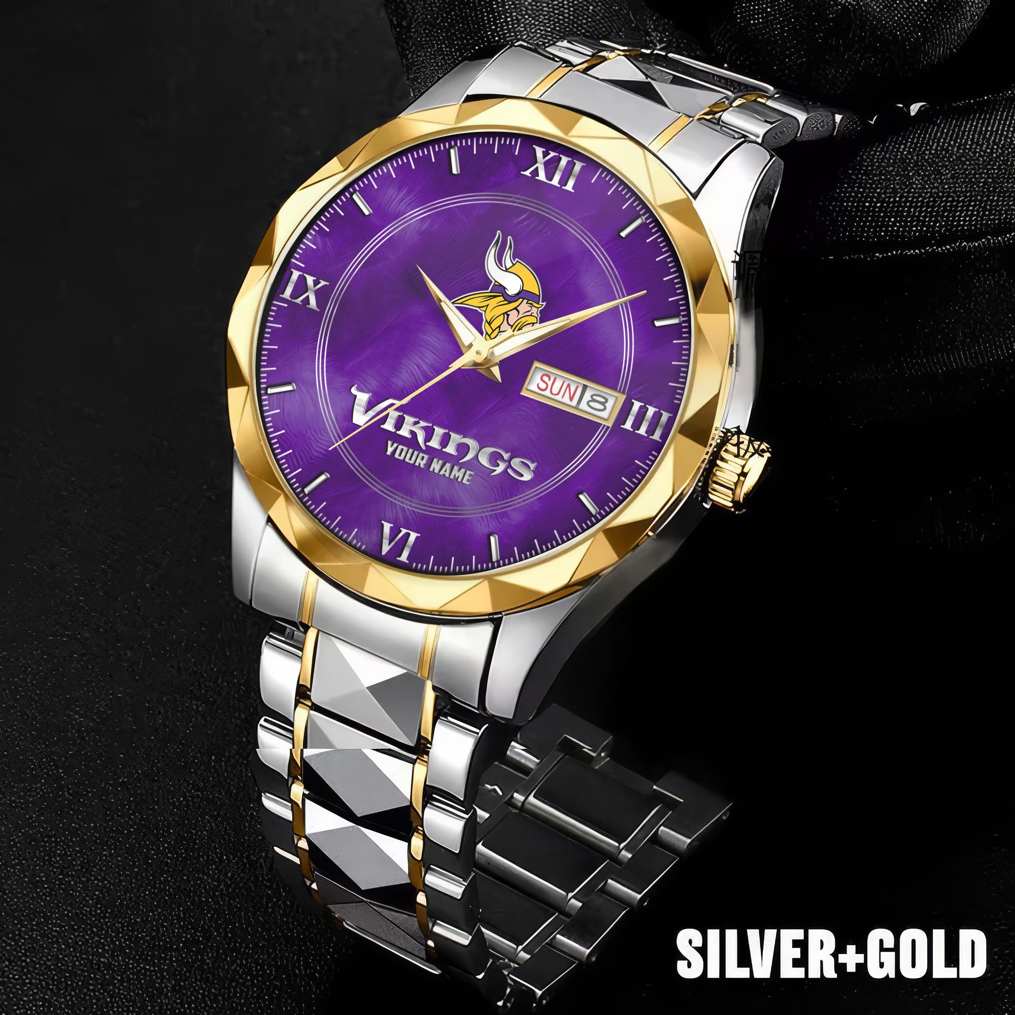 Alternative view of Minnesota Vikings Stainless Steel Watches For Men Custom Your Name, Sport Stainless Steel Watches For Men EHIVM-005032130N