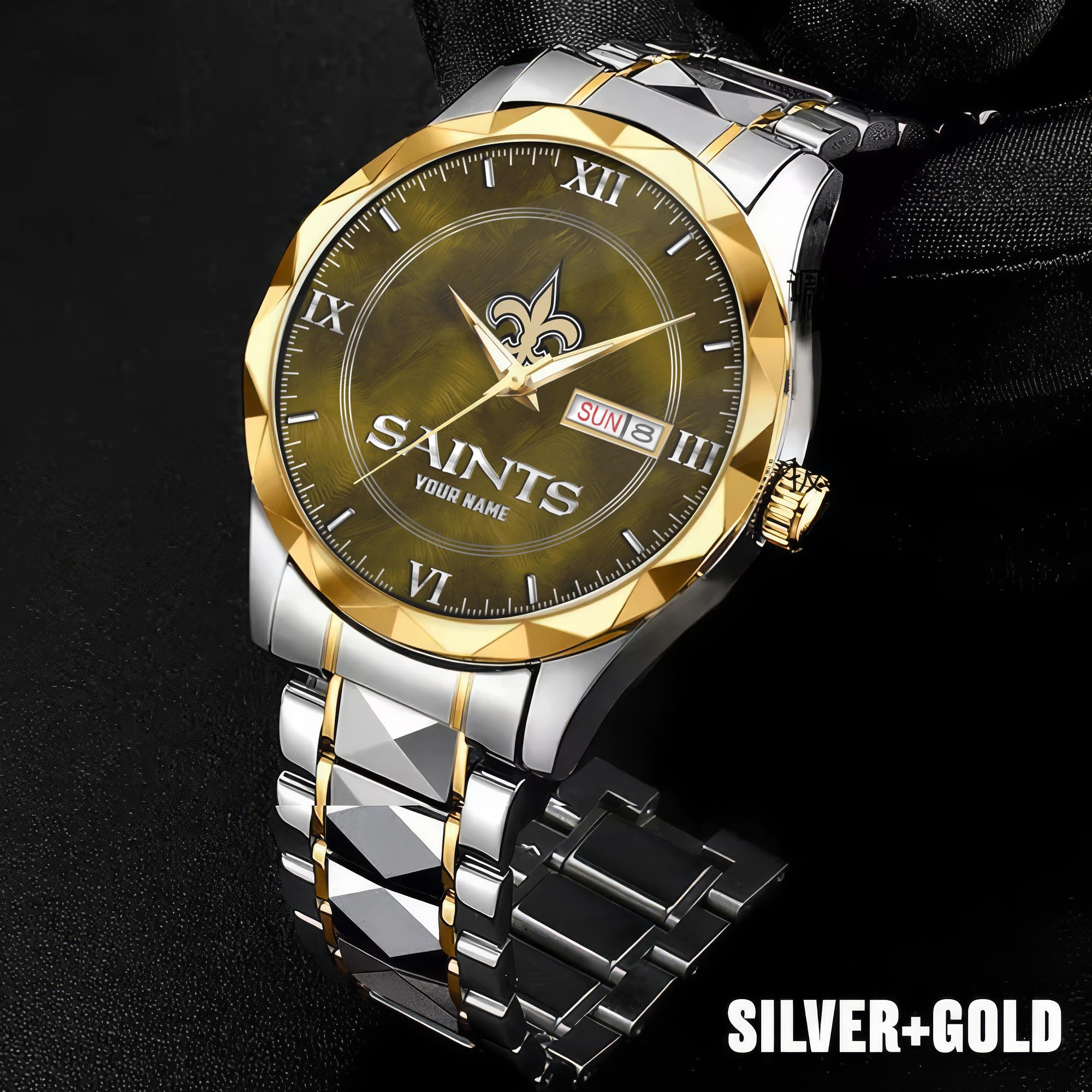 Alternative view of New Orleans Saints Stainless Steel Watches For Men Custom Your Name, Sport Stainless Steel Watches For Men EHIVM-005032130N