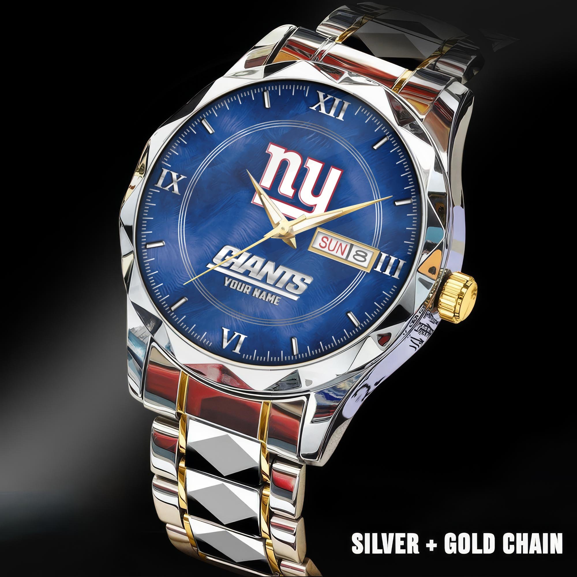 New York Giants Stainless Steel Watches For Men Custom Your Name, Sport Stainless Steel Watches For Men EHIVM-005032130N
