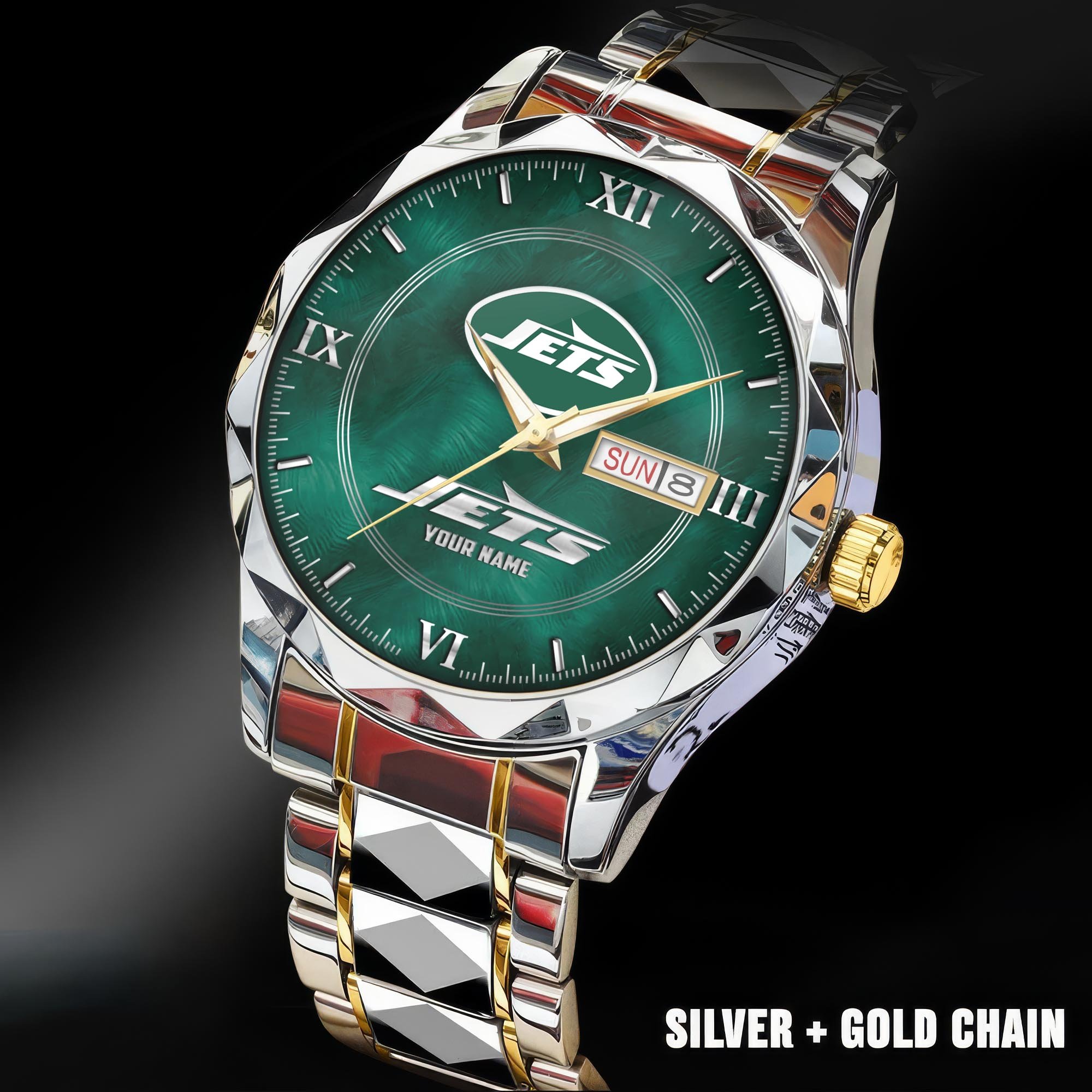 New York Jets Stainless Steel Watches For Men Custom Your Name, Sport Stainless Steel Watches For Men EHIVM-005032130N