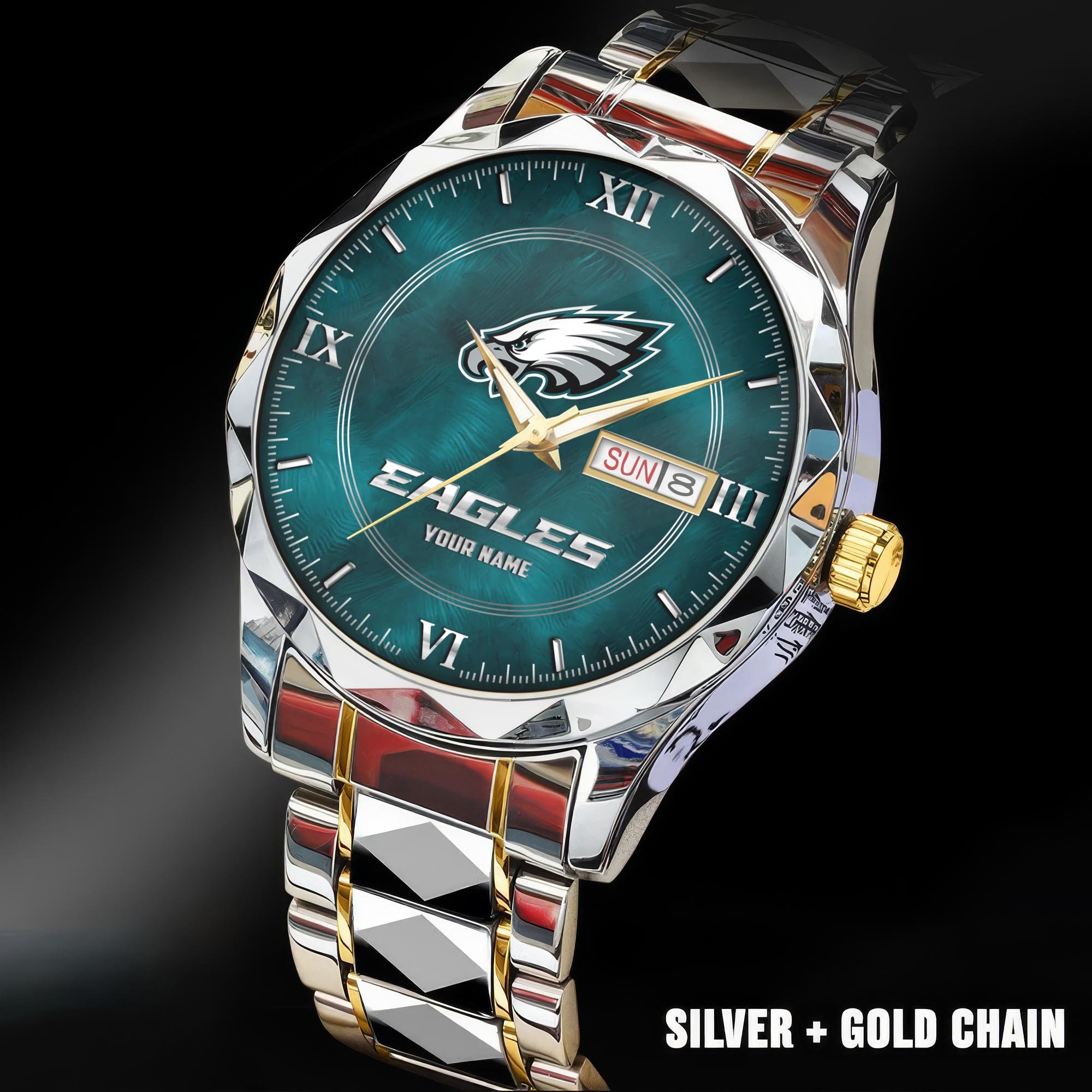 Philadelphia Eagles Stainless Steel Watches For Men Custom Your Name, Sport Stainless Steel Watches For Men EHIVM-005032130N