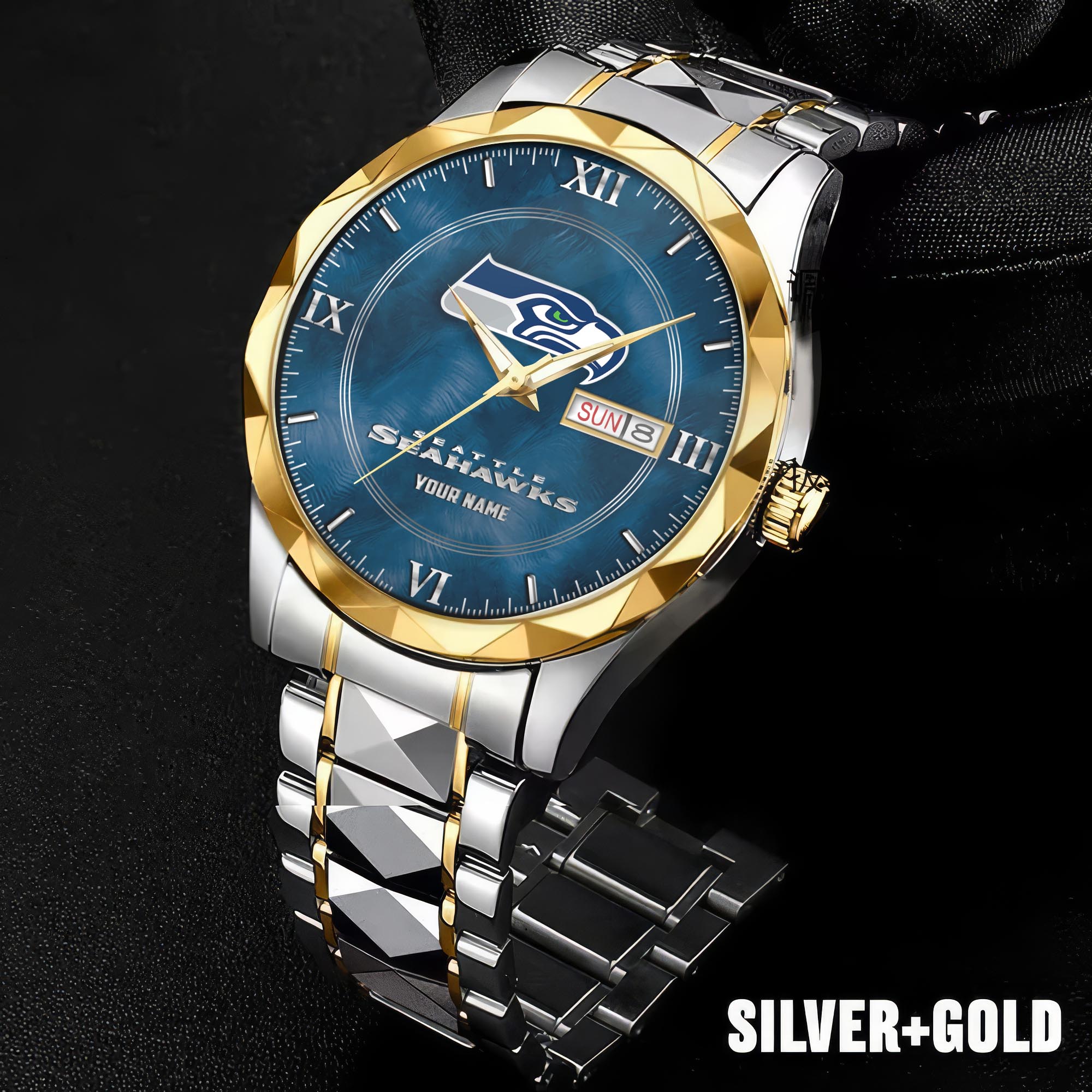 Alternative view of Seattle Seahawks Stainless Steel Watches For Men Custom Your Name, Sport Stainless Steel Watches For Men EHIVM-005032130N