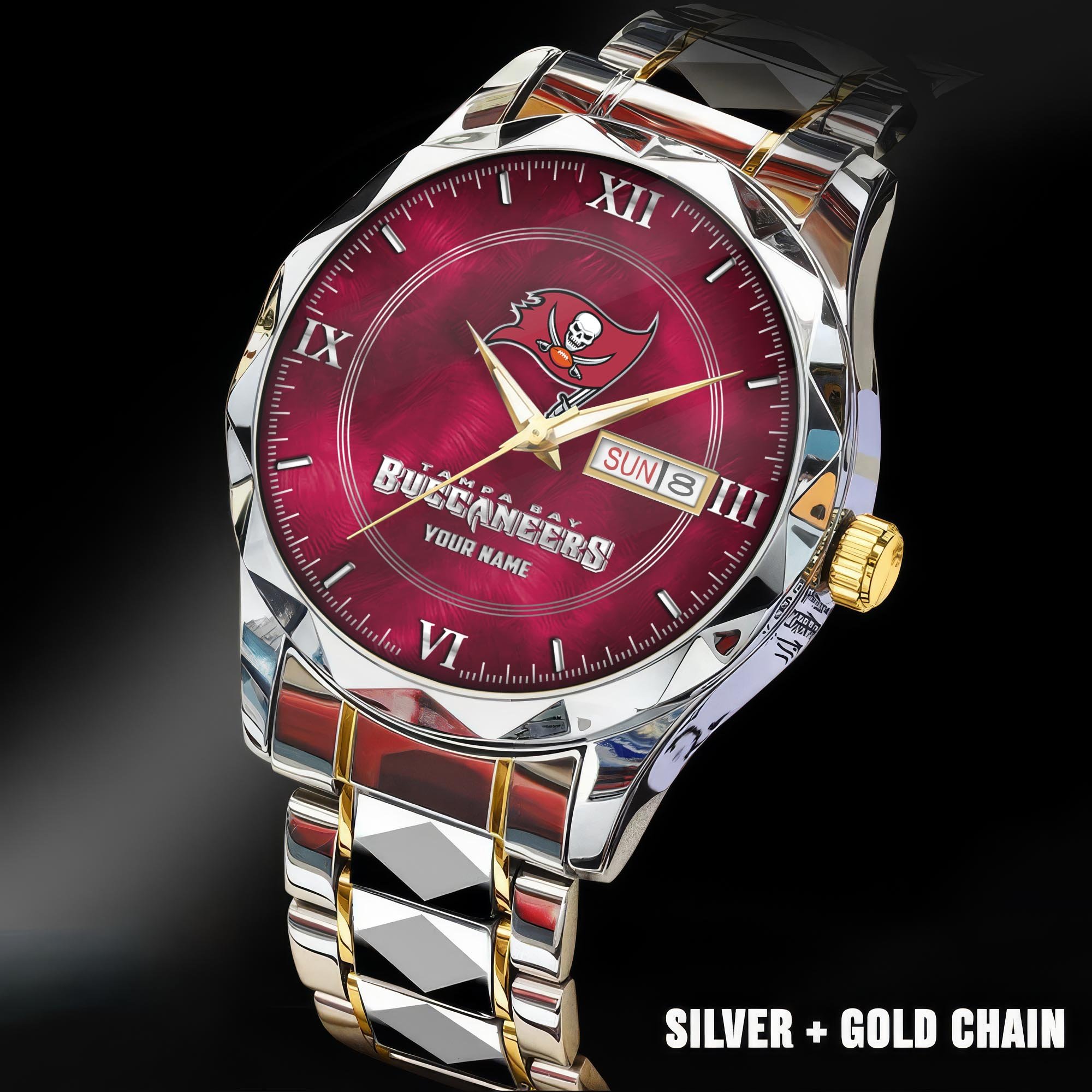Tampa Bay Buccaneers Stainless Steel Watches For Men Custom Your Name, Sport Stainless Steel Watches For Men EHIVM-005032130N