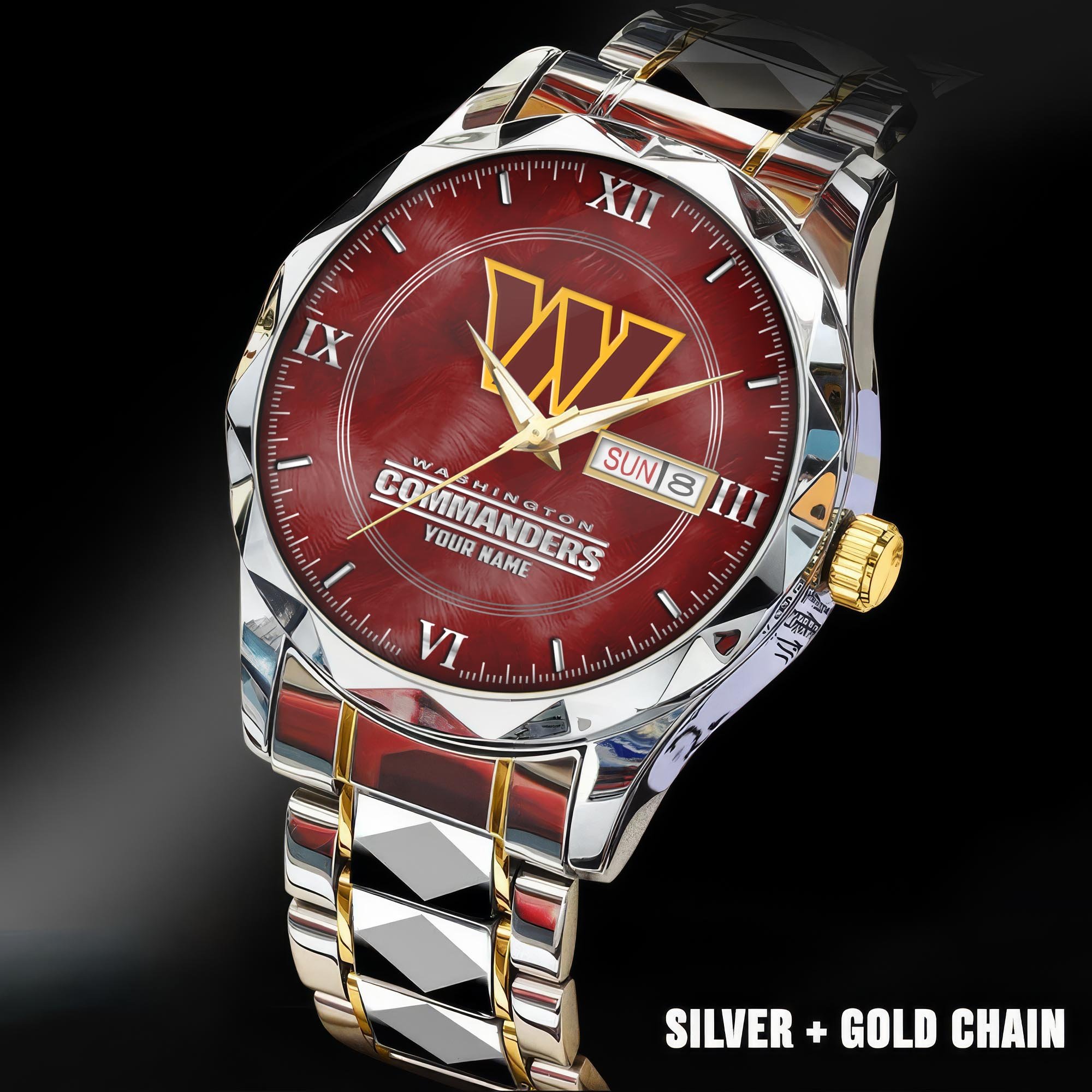 Washington Commanders Stainless Steel Watches For Men Custom Your Name, Sport Stainless Steel Watches For Men EHIVM-005032130N