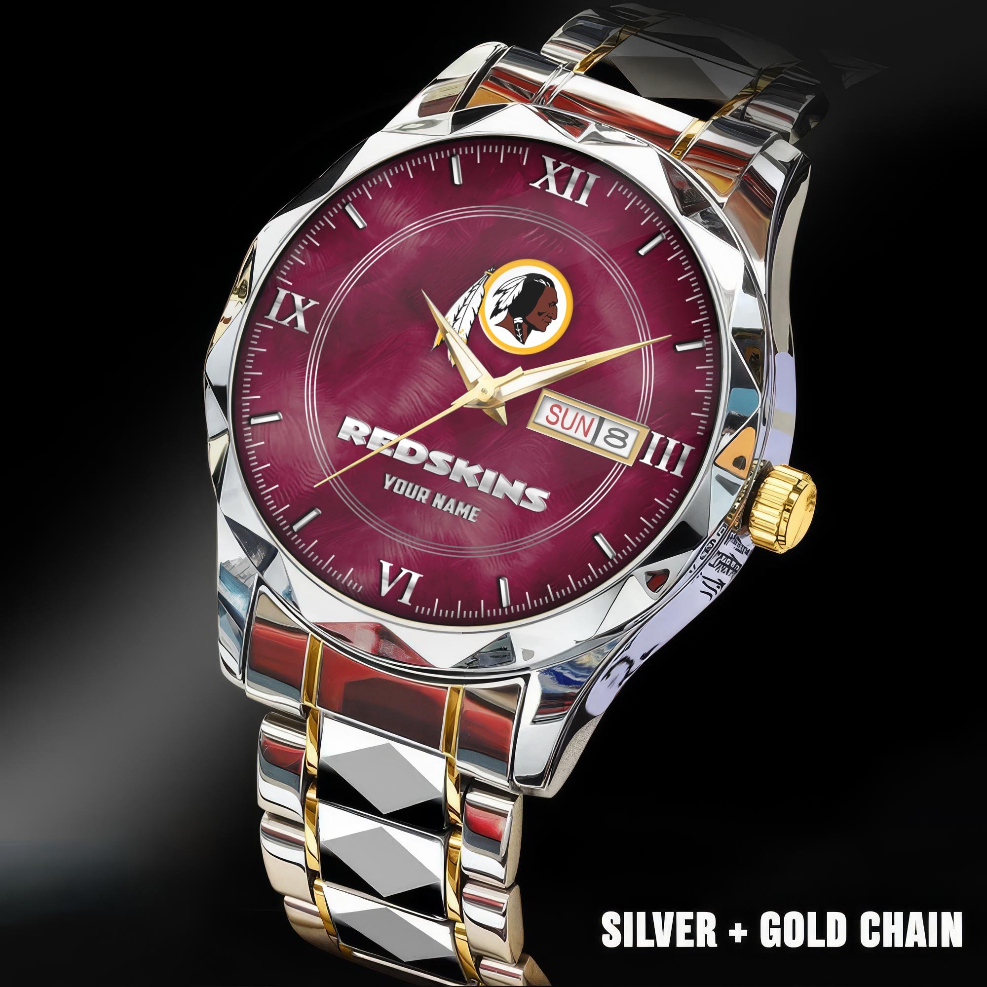 Washington Redskins Stainless Steel Watches For Men Custom Your Name, Sport Stainless Steel Watches For Men EHIVM-005032130N