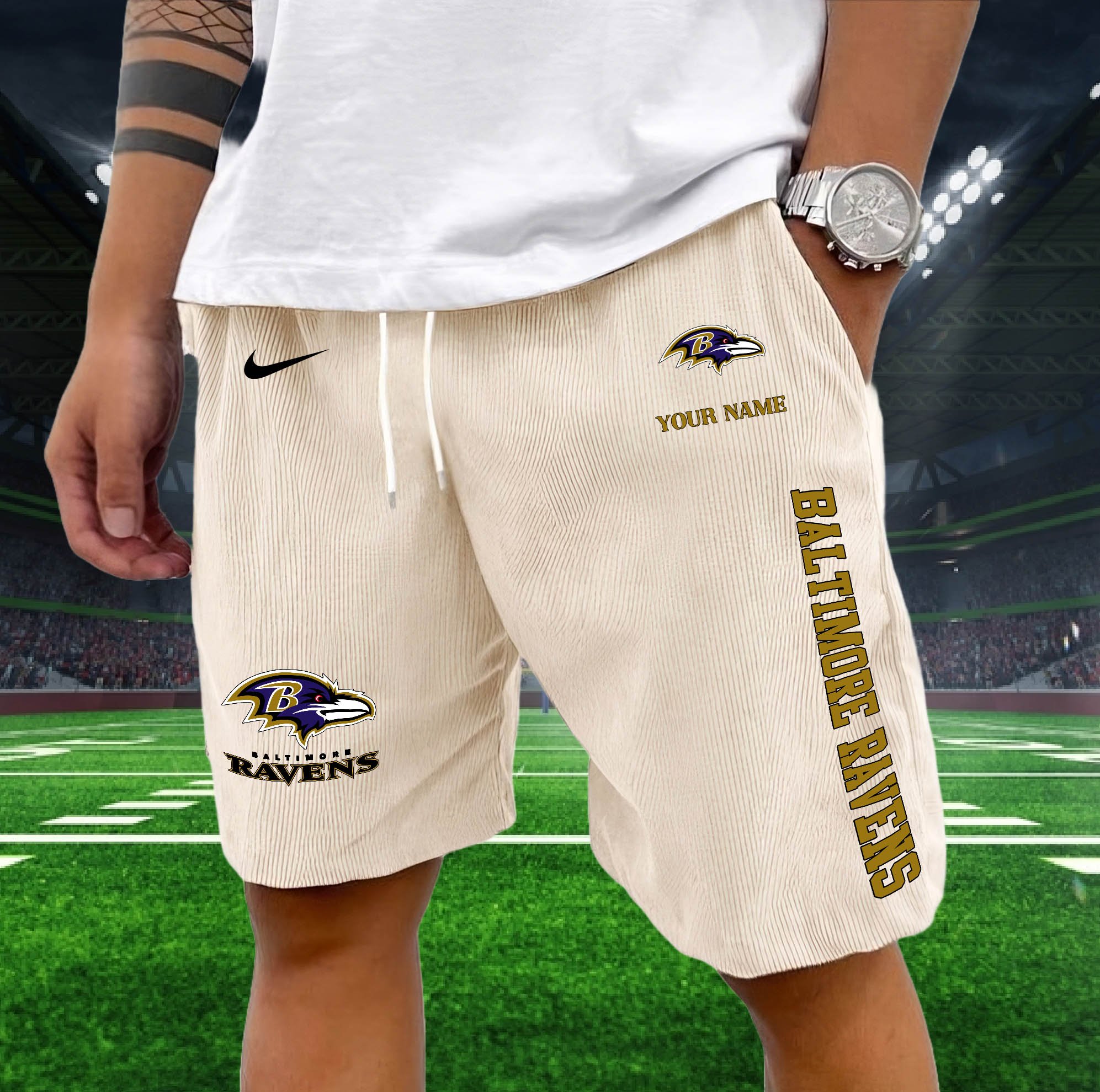 Alternative view of Baltimore Ravens Corduroy Shorts Custom You Name,  Sport Corduroy Shorts, Gifts For Fan EHIVM-05222311N
