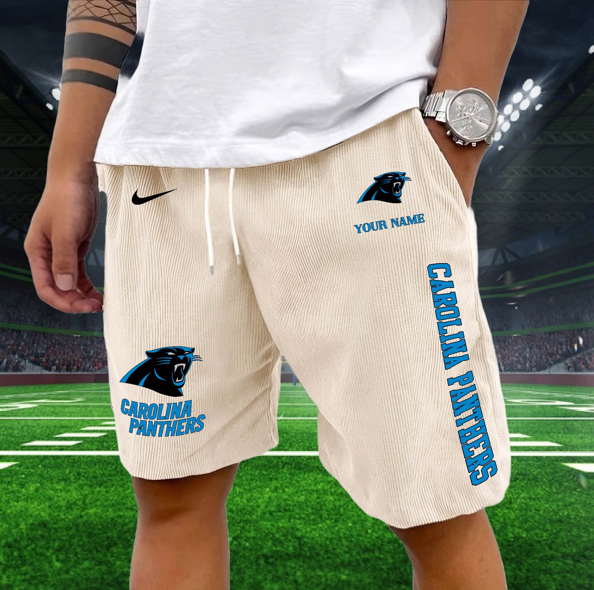 Alternative view of Carolina Panthers Corduroy Shorts Custom You Name,  Sport Corduroy Shorts, Gifts For Fan EHIVM-05222311N