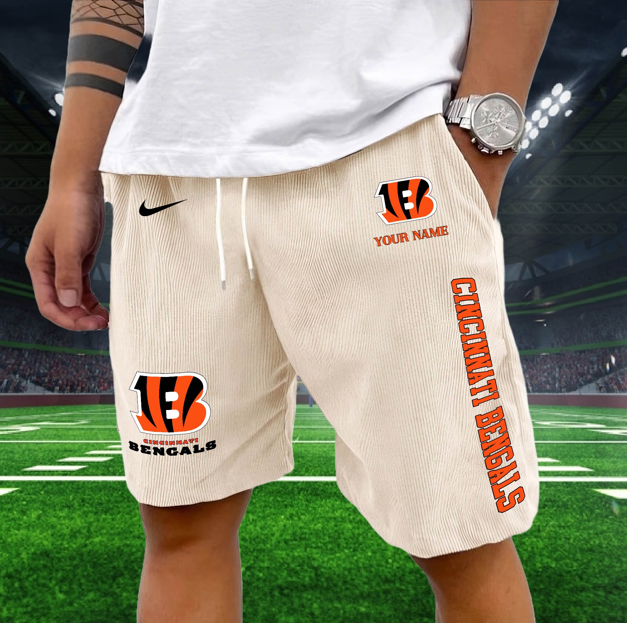 Alternative view of Cincinnati Bengals Corduroy Shorts Custom You Name,  Sport Corduroy Shorts, Gifts For Fan EHIVM-05222311N