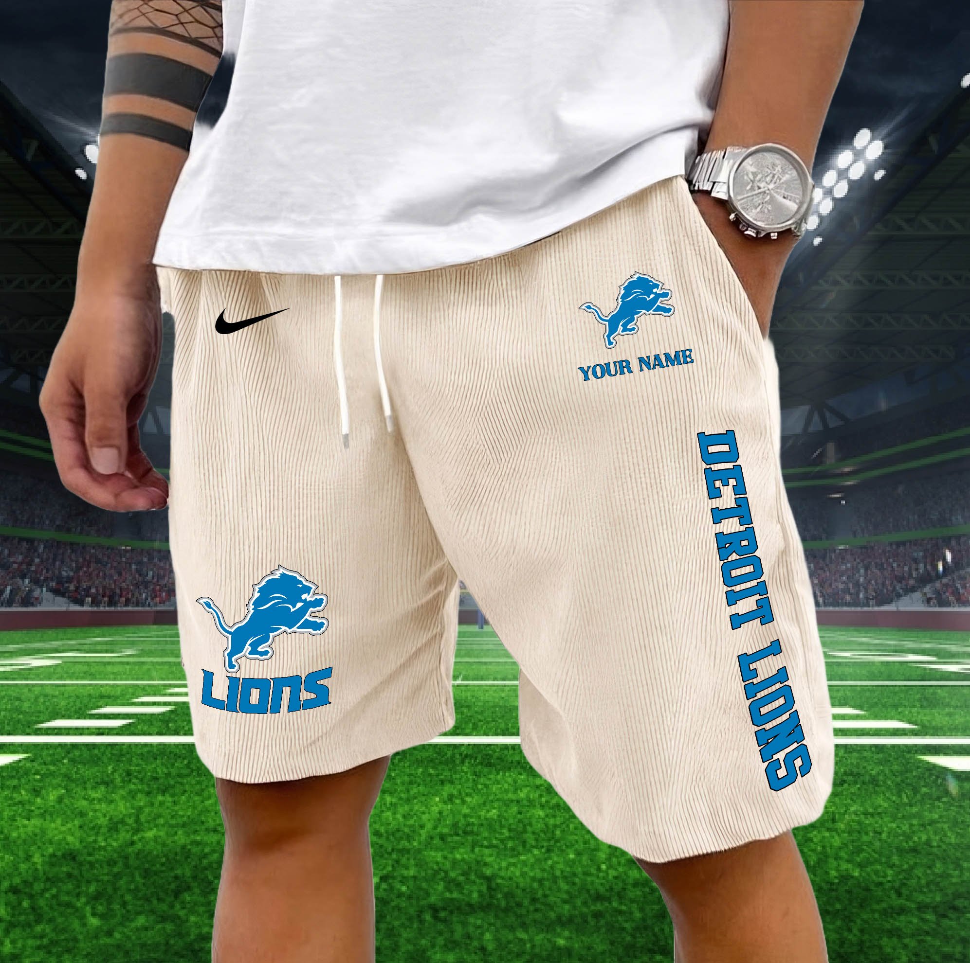 Alternative view of Detroit Lions Corduroy Shorts Custom You Name,  Sport Corduroy Shorts, Gifts For Fan EHIVM-05222311N