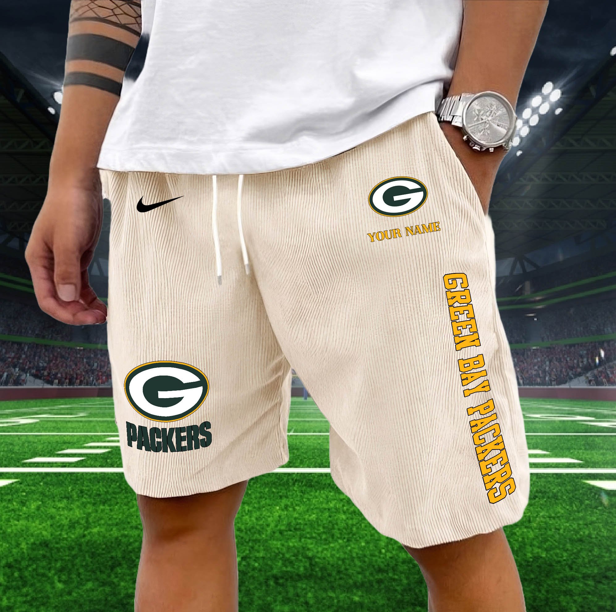 Alternative view of Green Bay Packers Corduroy Shorts Custom You Name,  Sport Corduroy Shorts, Gifts For Fan EHIVM-05222311N