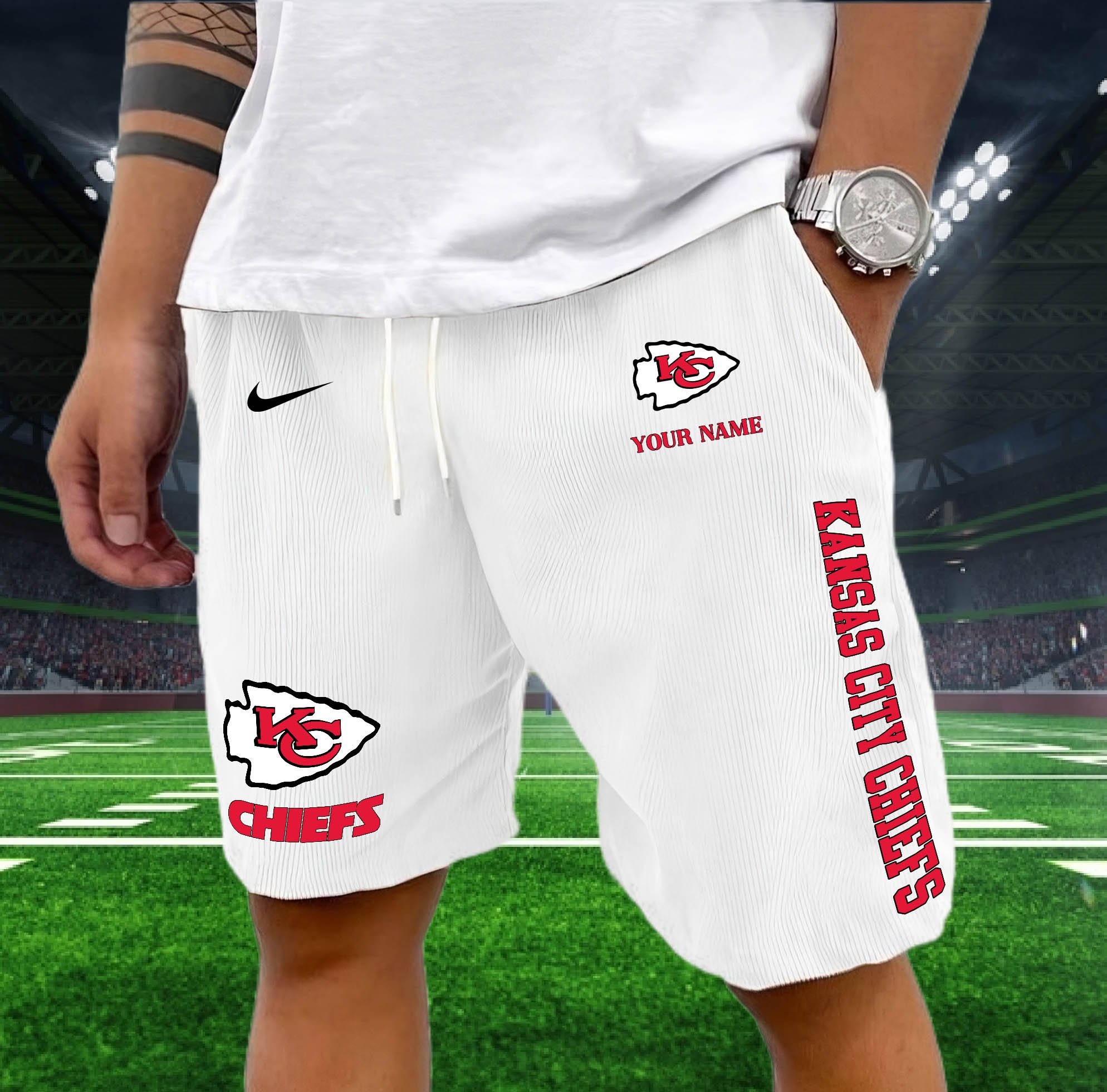 Kansas City Chiefs Corduroy Shorts Custom You Name,  Sport Corduroy Shorts, Gifts For Fan EHIVM-05222311N