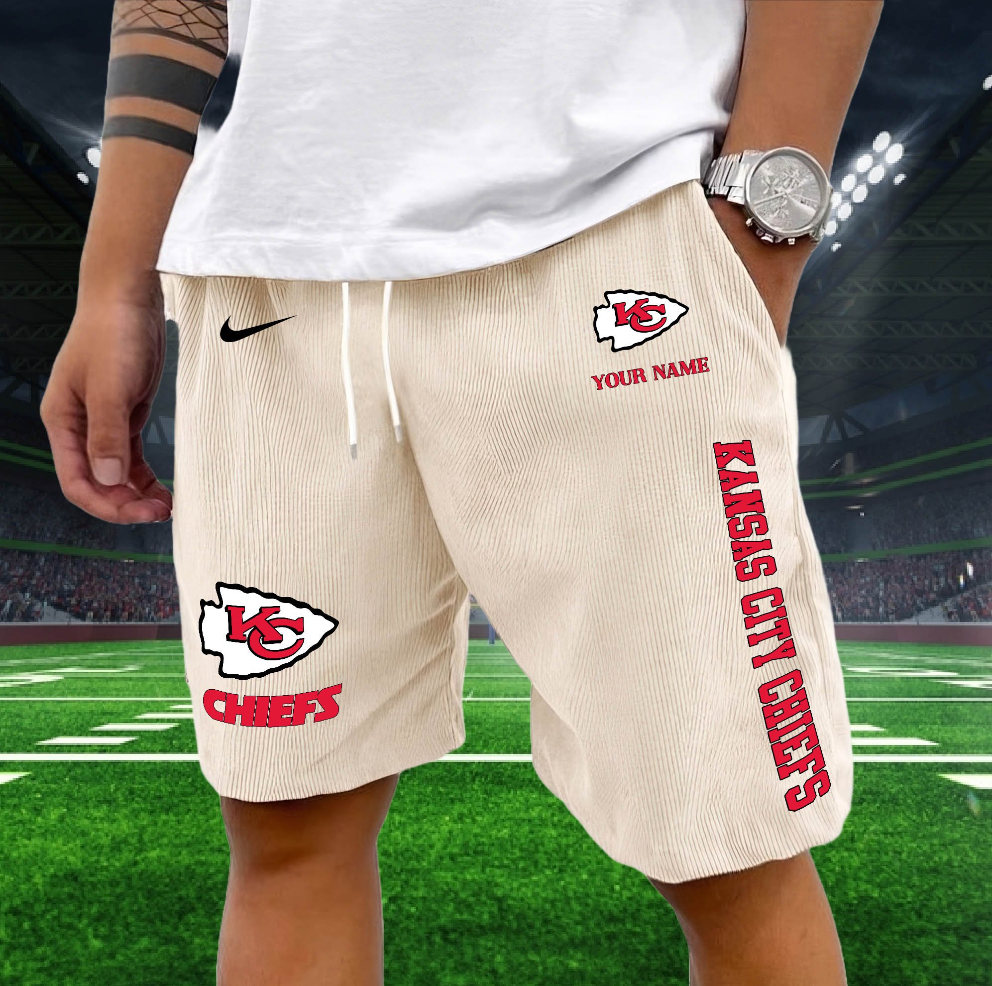 Alternative view of Kansas City Chiefs Corduroy Shorts Custom You Name,  Sport Corduroy Shorts, Gifts For Fan EHIVM-05222311N