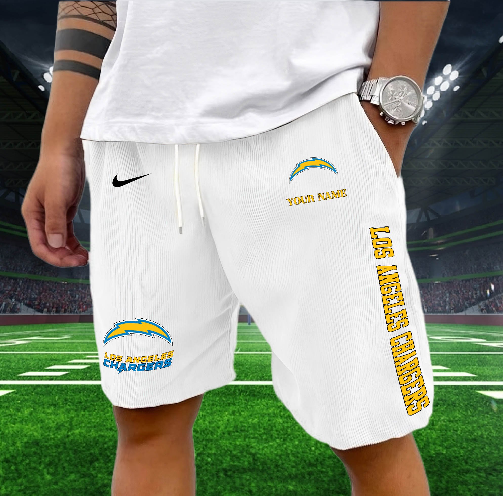 Los Angeles Chargers Corduroy Shorts Custom You Name,  Sport Corduroy Shorts, Gifts For Fan EHIVM-05222311N