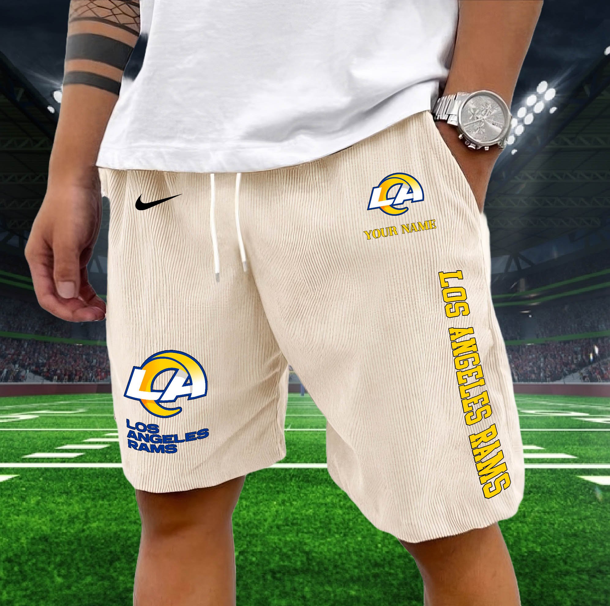 Alternative view of Los Angeles Rams Corduroy Shorts Custom You Name,  Sport Corduroy Shorts, Gifts For Fan EHIVM-05222311N