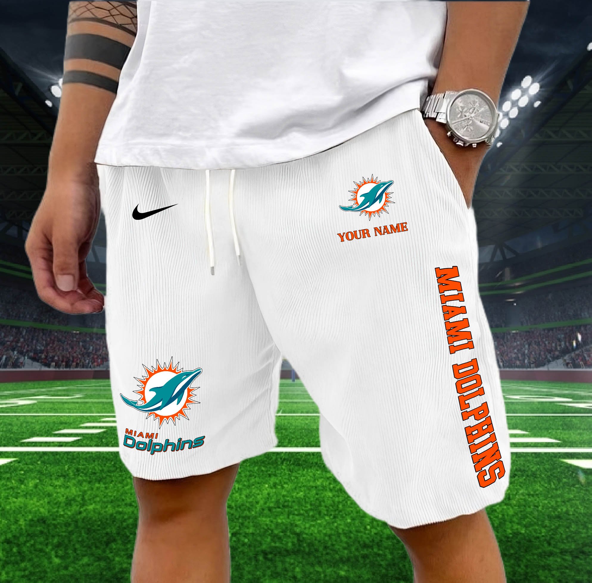 Miami Dolphins Corduroy Shorts Custom You Name,  Sport Corduroy Shorts, Gifts For Fan EHIVM-05222311N