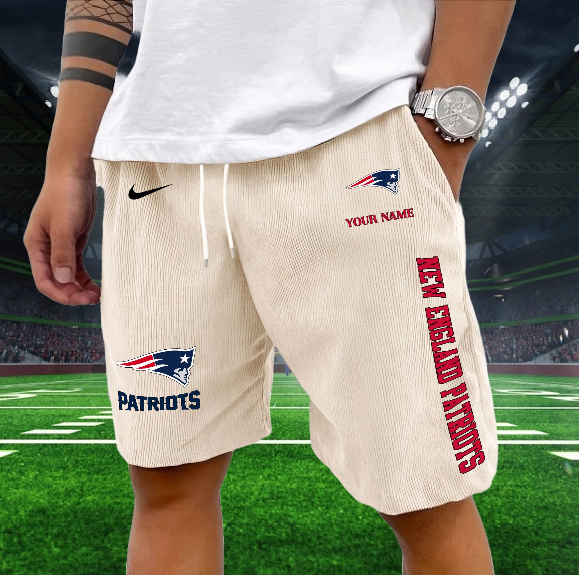 Alternative view of New England Patriots Corduroy Shorts Custom You Name,  Sport Corduroy Shorts, Gifts For Fan EHIVM-05222311N