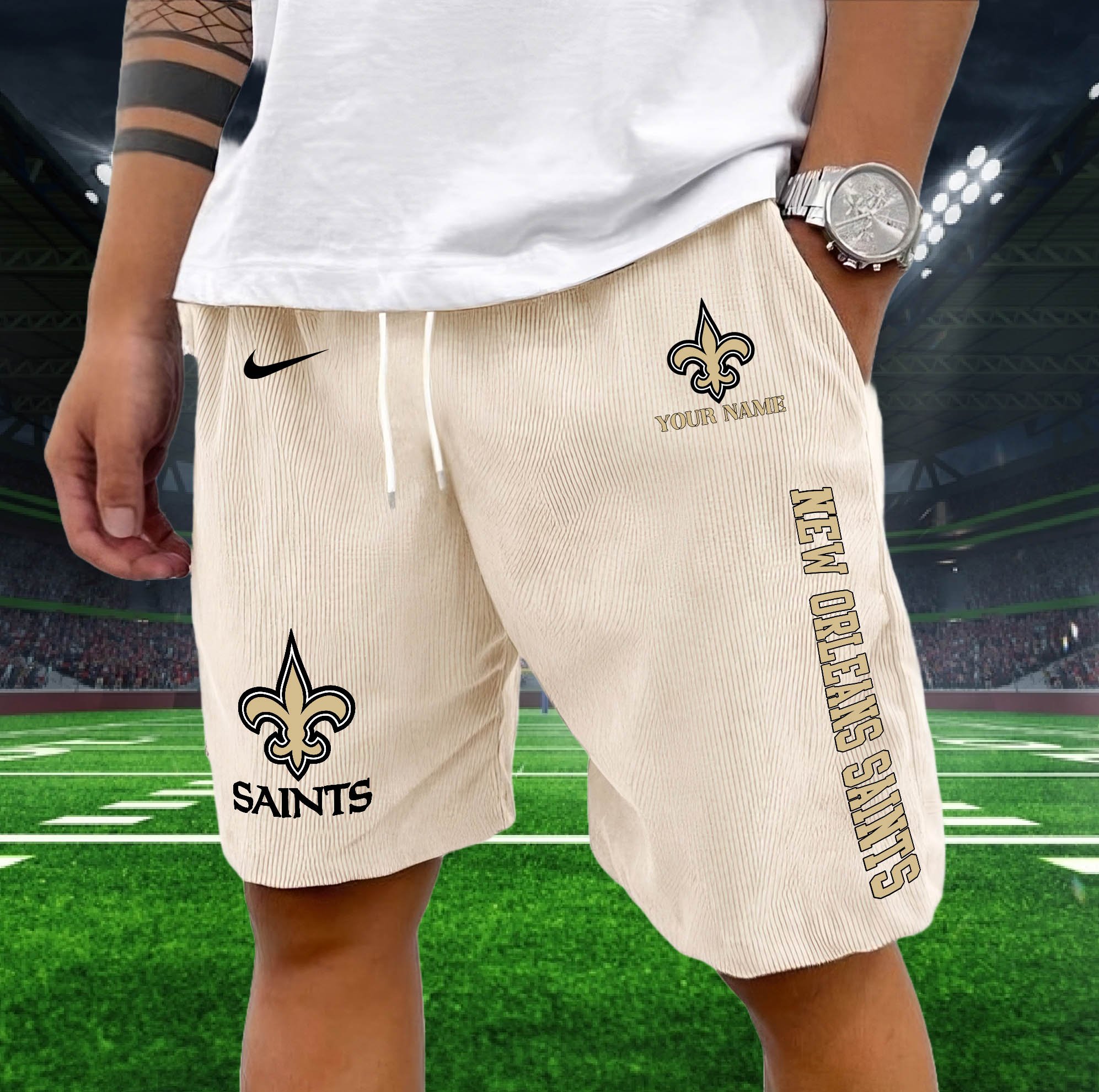 Alternative view of New Orleans Saints Corduroy Shorts Custom You Name,  Sport Corduroy Shorts, Gifts For Fan EHIVM-05222311N