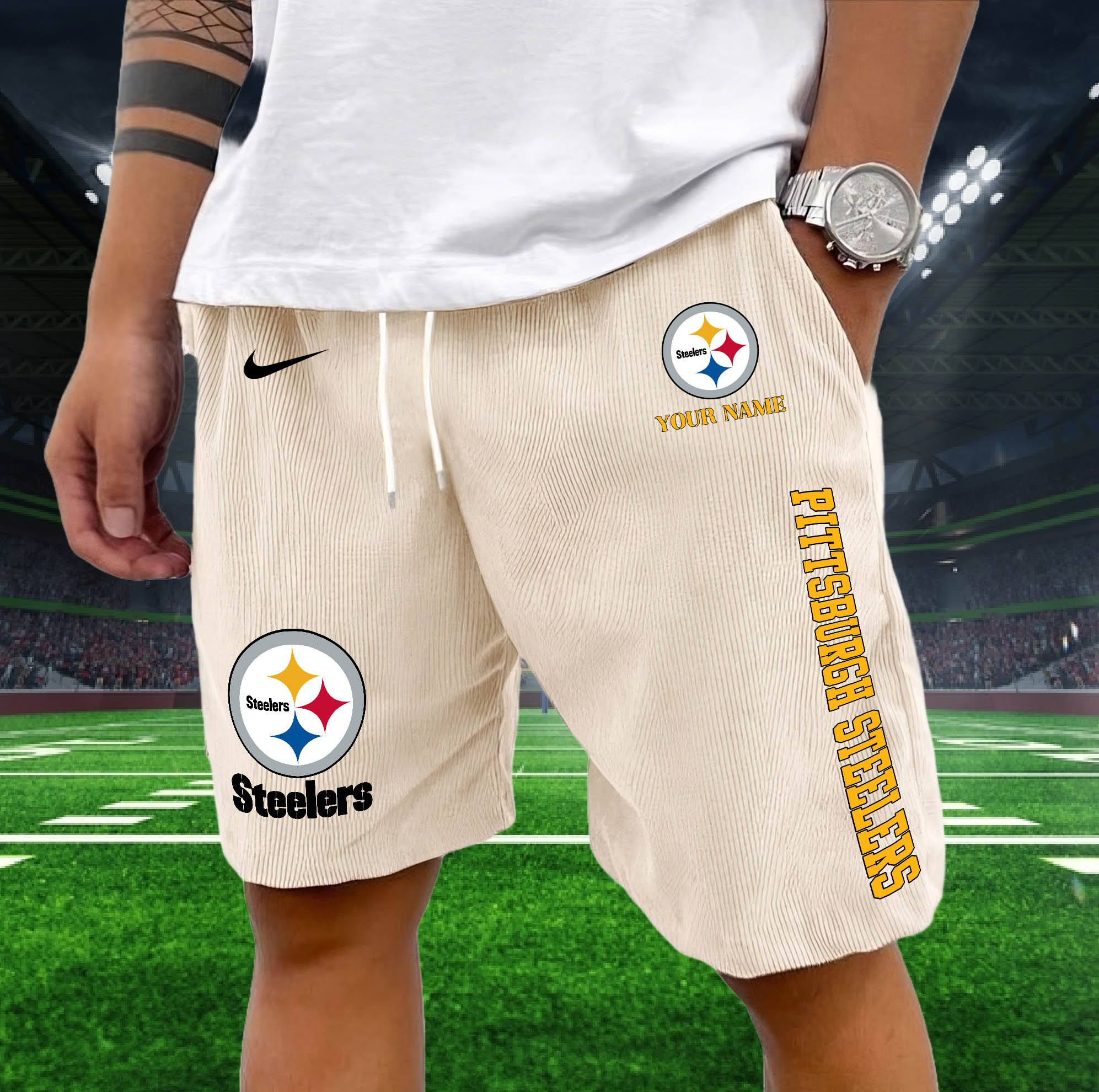 Alternative view of Pittsburgh Steelers Corduroy Shorts Custom You Name,  Sport Corduroy Shorts, Gifts For Fan EHIVM-05222311N