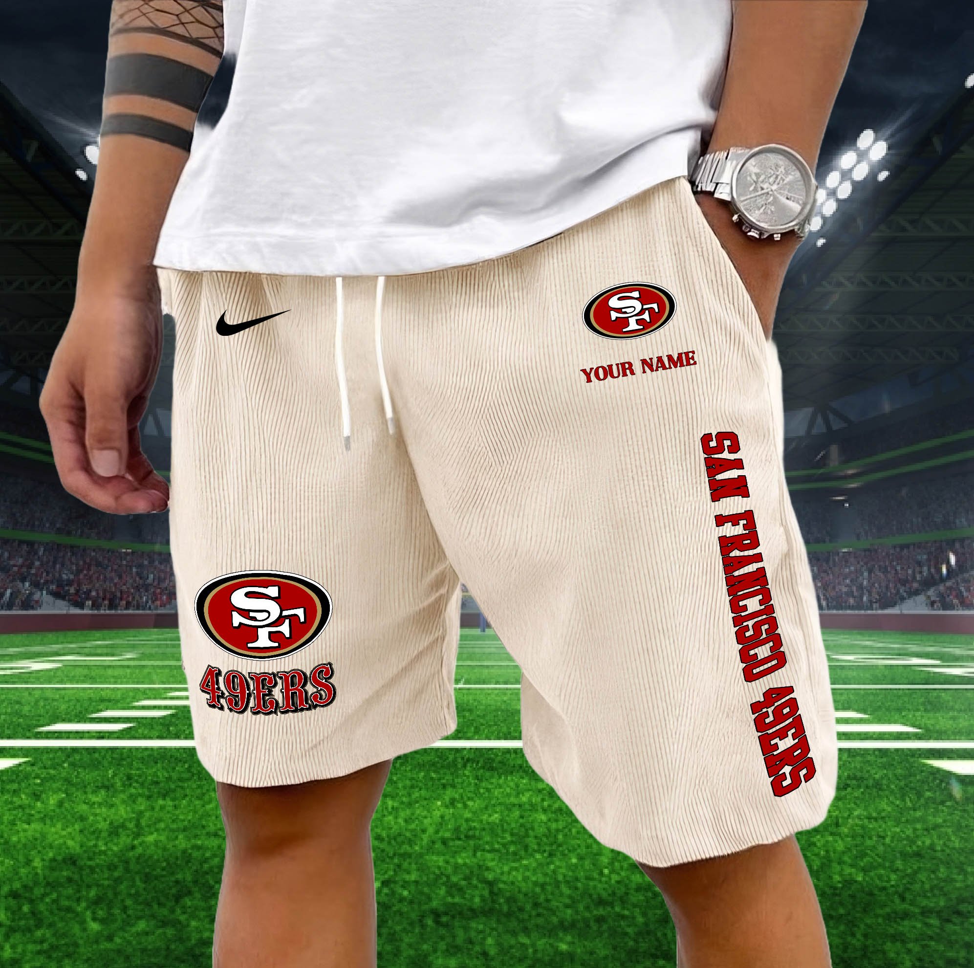 Alternative view of San Francisco 49ers Corduroy Shorts Custom You Name,  Sport Corduroy Shorts, Gifts For Fan EHIVM-05222311N