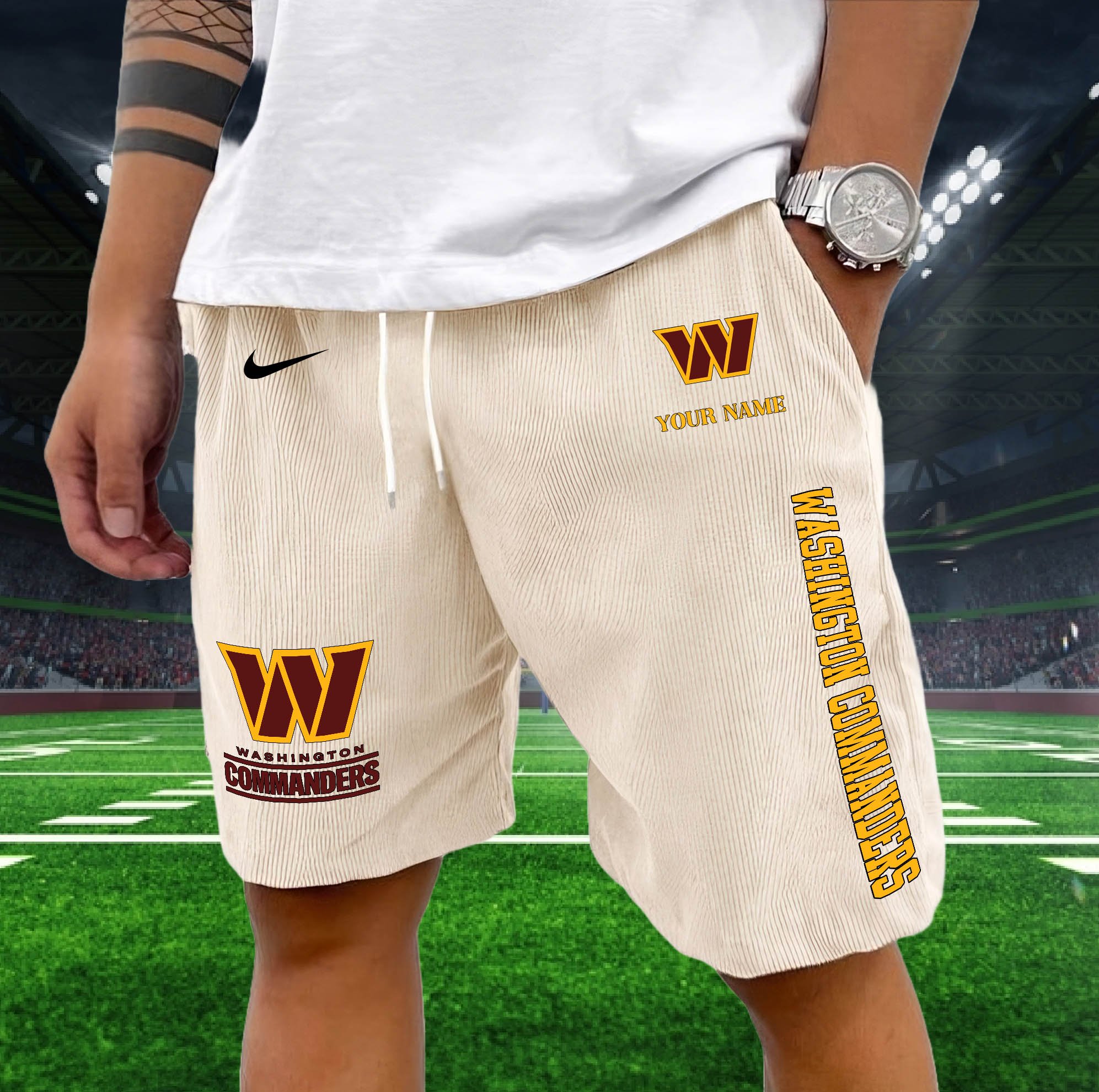 Alternative view of Washington Commanders Corduroy Shorts Custom You Name,  Sport Corduroy Shorts, Gifts For Fan EHIVM-05222311N