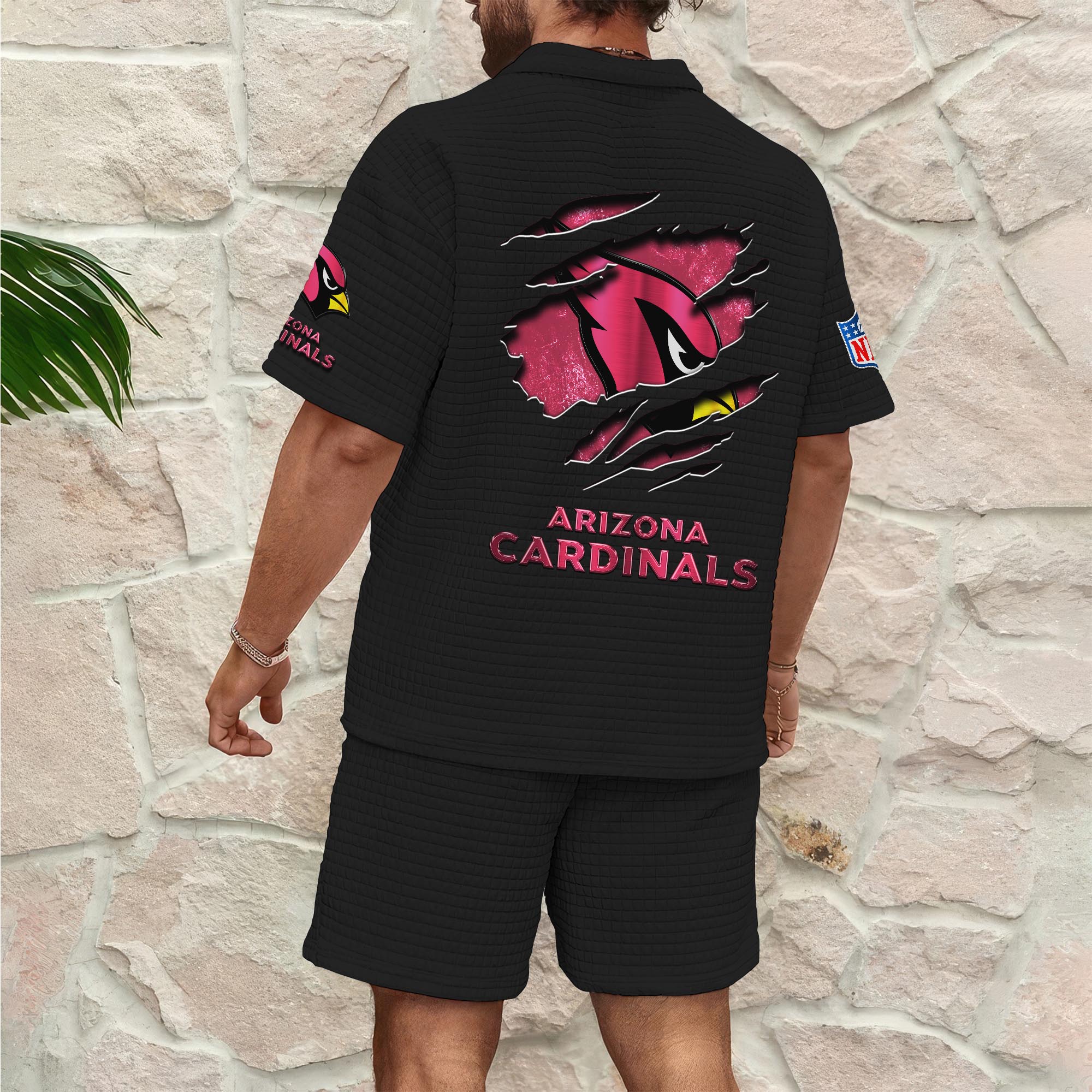 Alternative view of Arizona Cardinals Men's Waffle Pattern Half Zipper Shirt And Short Custom Your Name, Gifts For Football Lovers EHIVM-05302417N